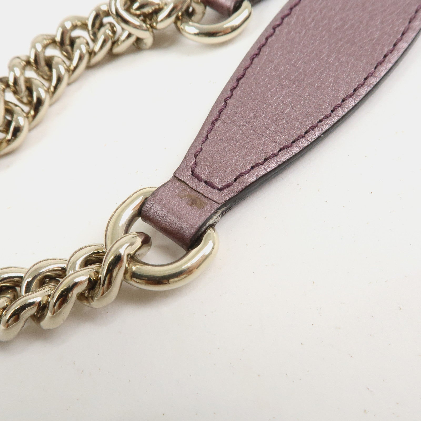GUCCI SOHO Logo Leather Chain Shoulder Bag Metallic Purple 308982