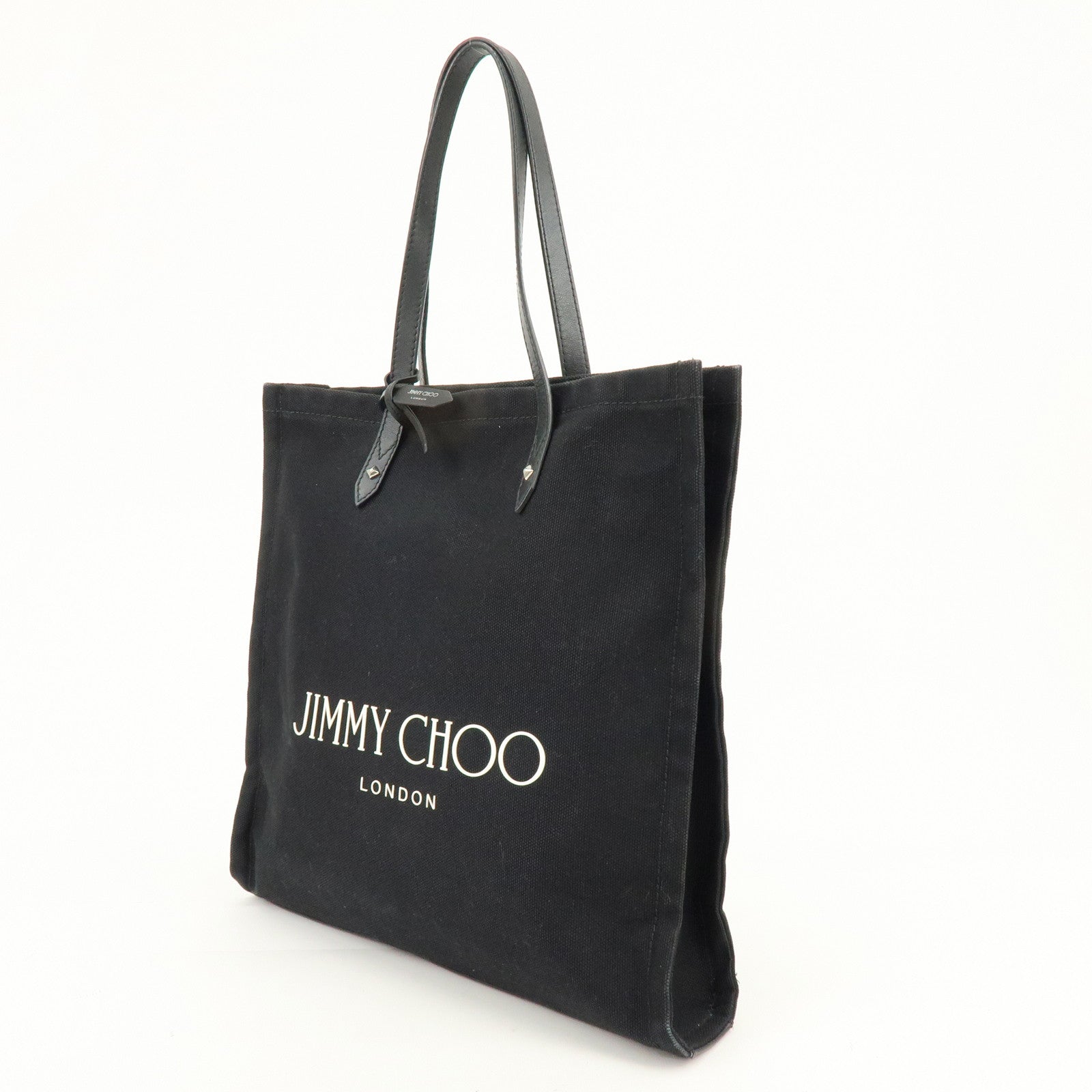 JIMMY CHOO Logo Canvas Leather Shoulder Bag Tote Bag Black
