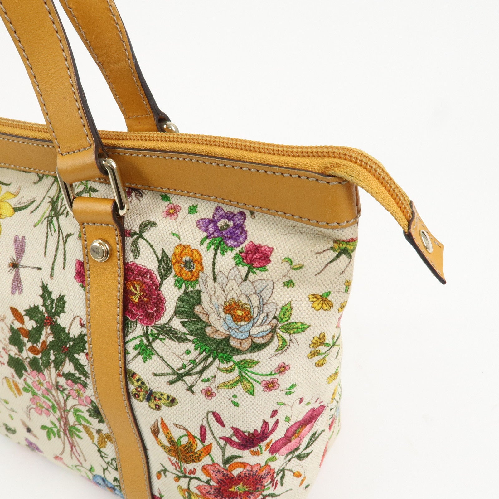 GUCCI Abbey Canvas Leather Tote Bag Shoulder Bag Flora 272399