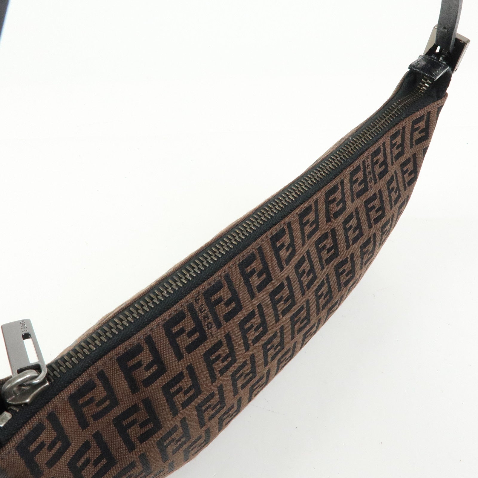 FENDI Zucchino Canvas Leather Hand Bag Brown Black 8BR1440