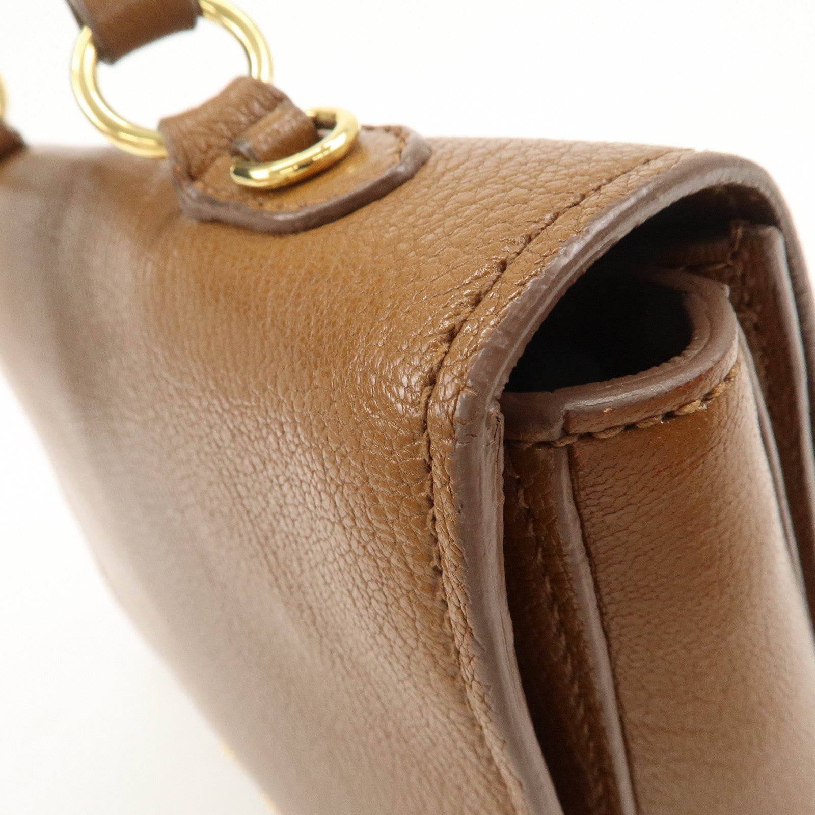 MIU MIU Leather 2Way Bag Hand Bag Brown Gold HDW RN0726 Used