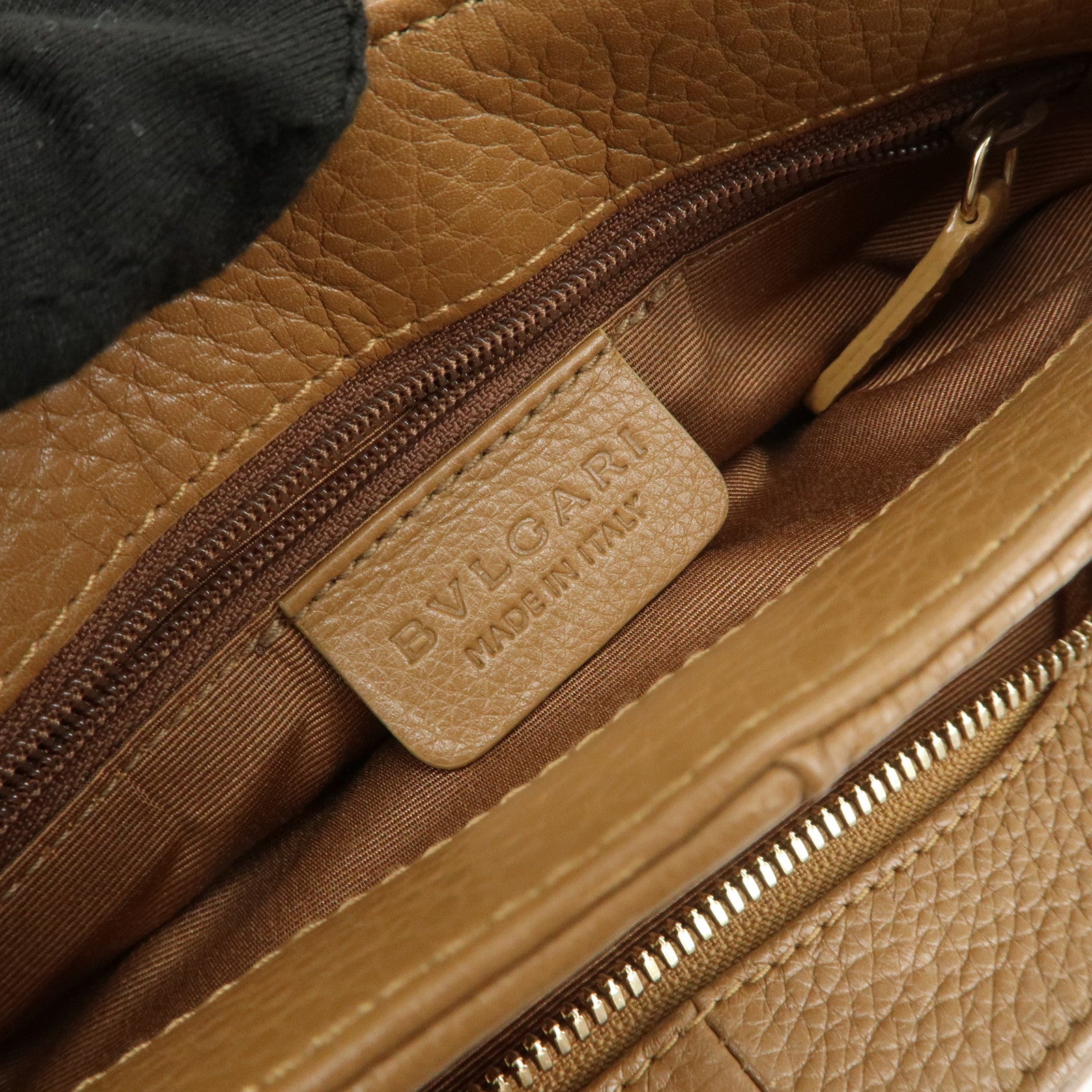 BVLGARI Logo Mania Canvas Leather Hand Bag Light Brown