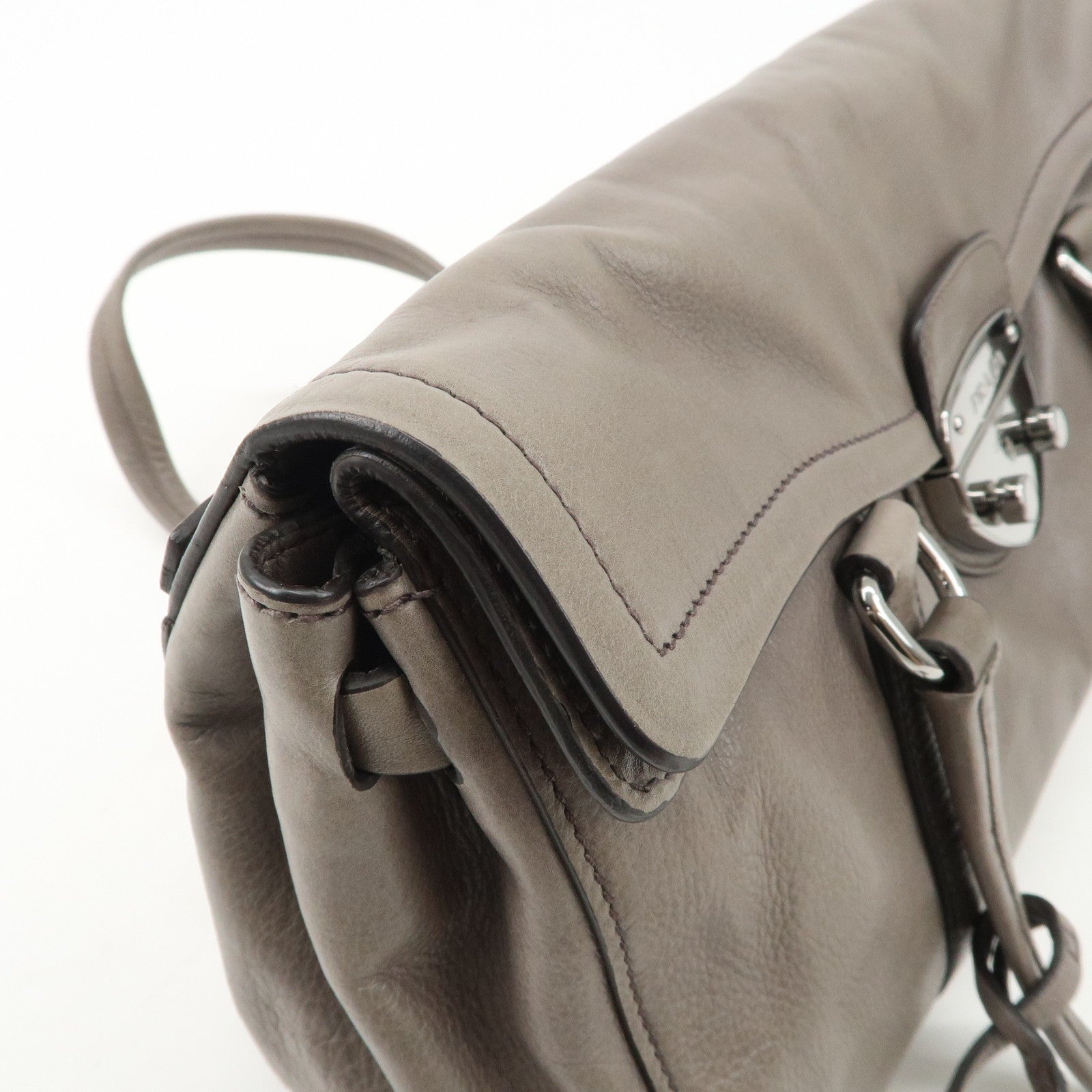 PRADA Triangle Logo Leather Shoulder Bag Gray BR3274