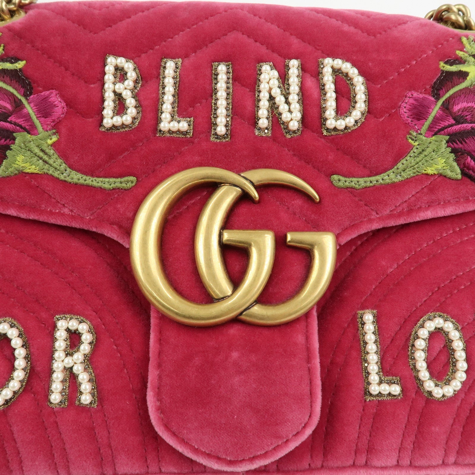 GUCCI GG Marmont Medium Velour Chain Shoulder Bag Pink 443496