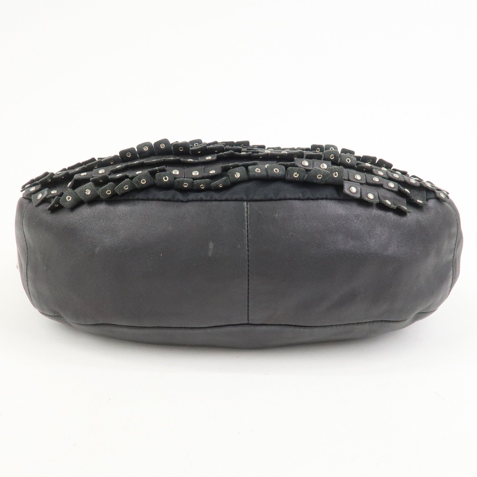 JIMMY CHOO Studs Leather Shoulder Bag Hand Bag Black