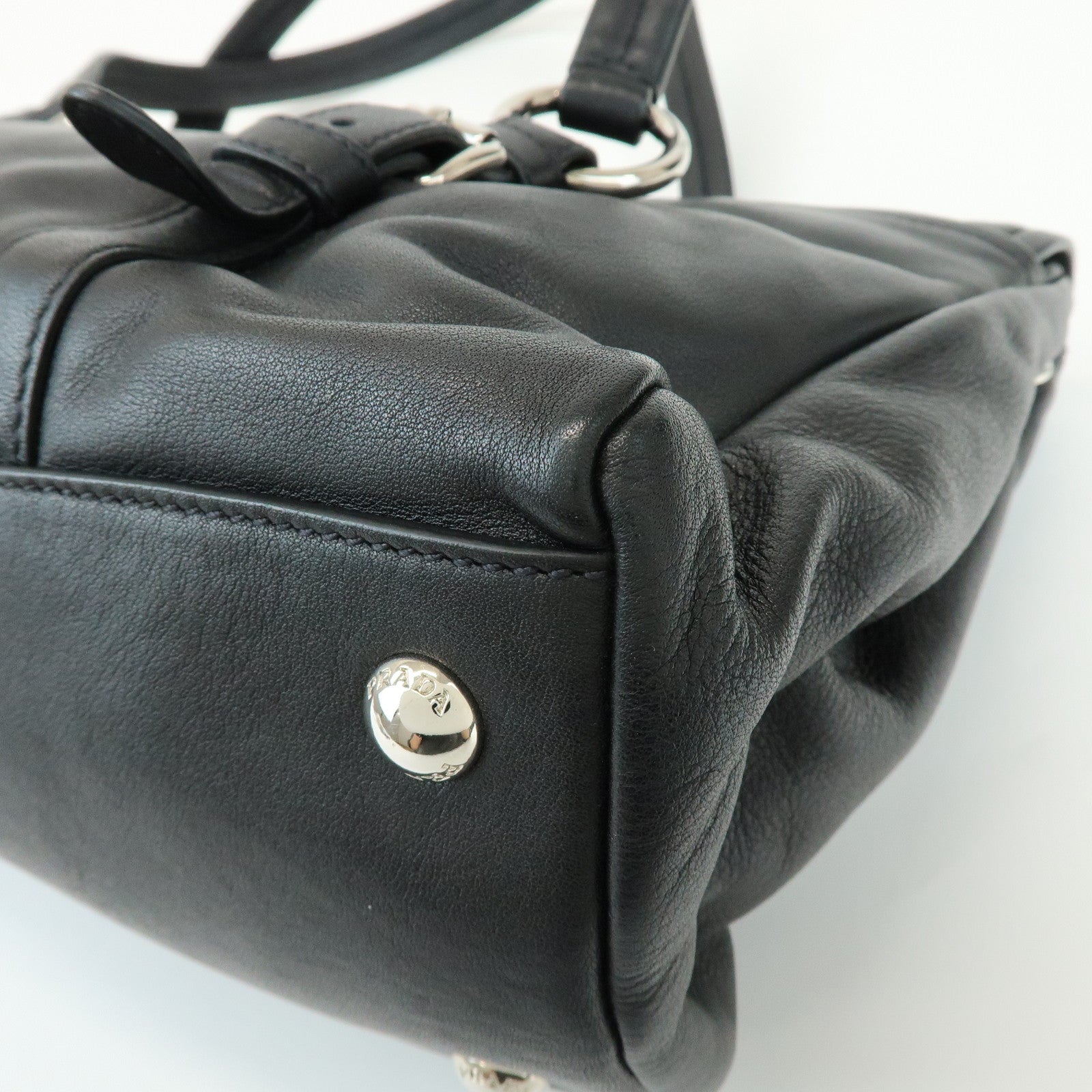 PRADA Calf Leather Shoulder Bag Black BR4479
