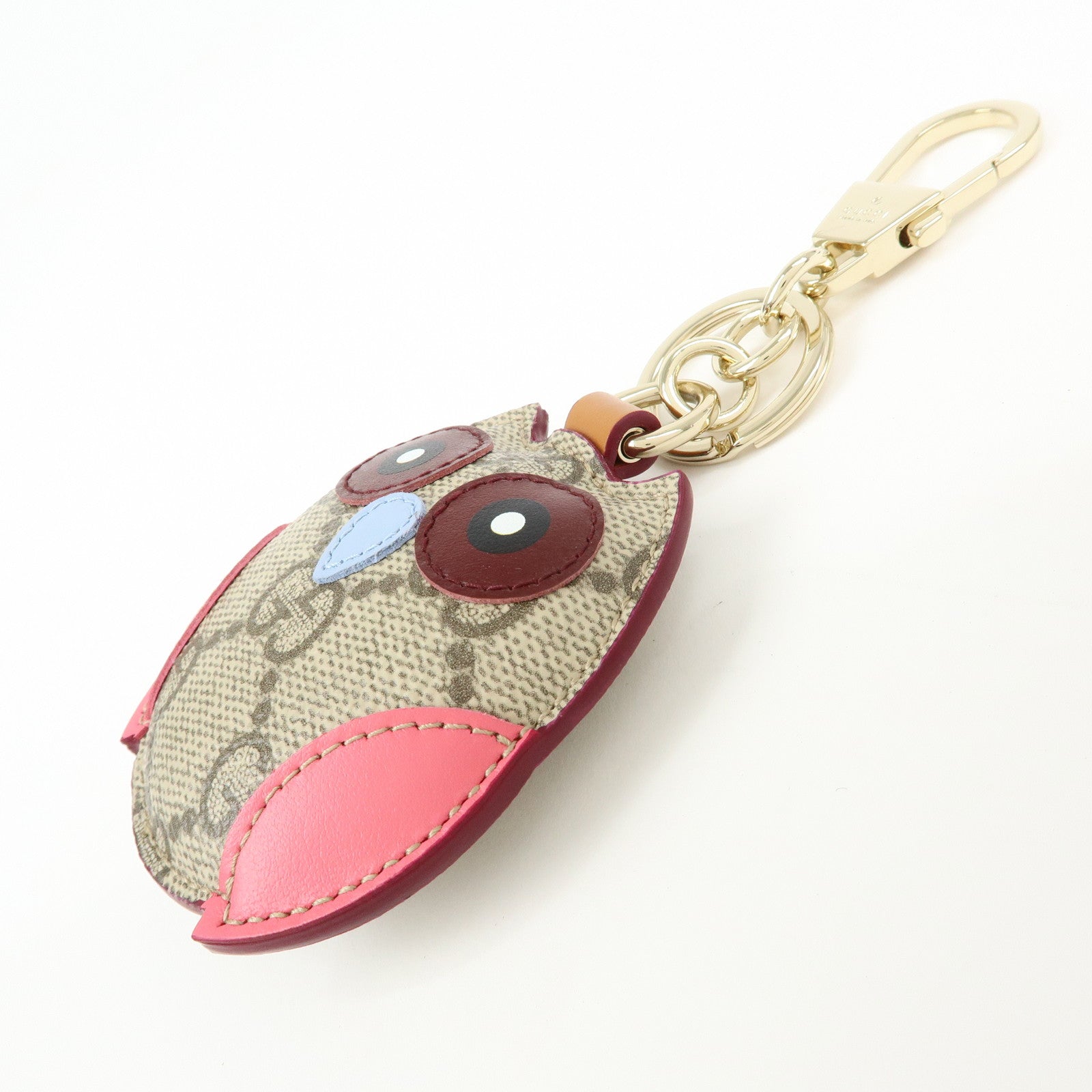 GUCCI GG Supreme Canvas Leather Bag Key Charm Owl Beige 821813