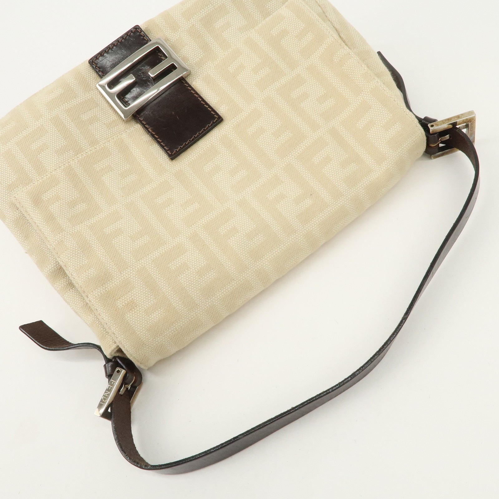 FENDI Mamma Baguette Zucca Canvas Shoulder Bag Beige 26325 Used