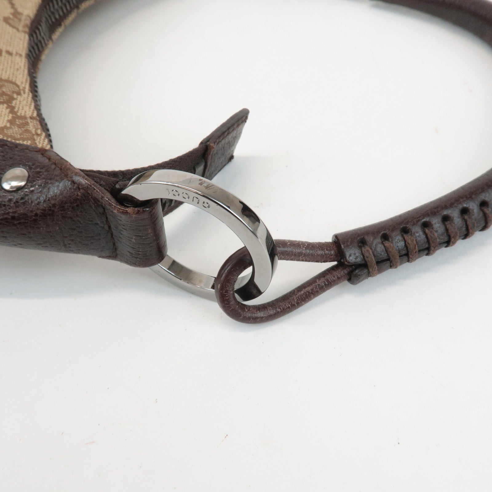 GUCCI GG Canvas Leather Shoulder Bag Hand Bag Beige Dark Brown 115002 Used