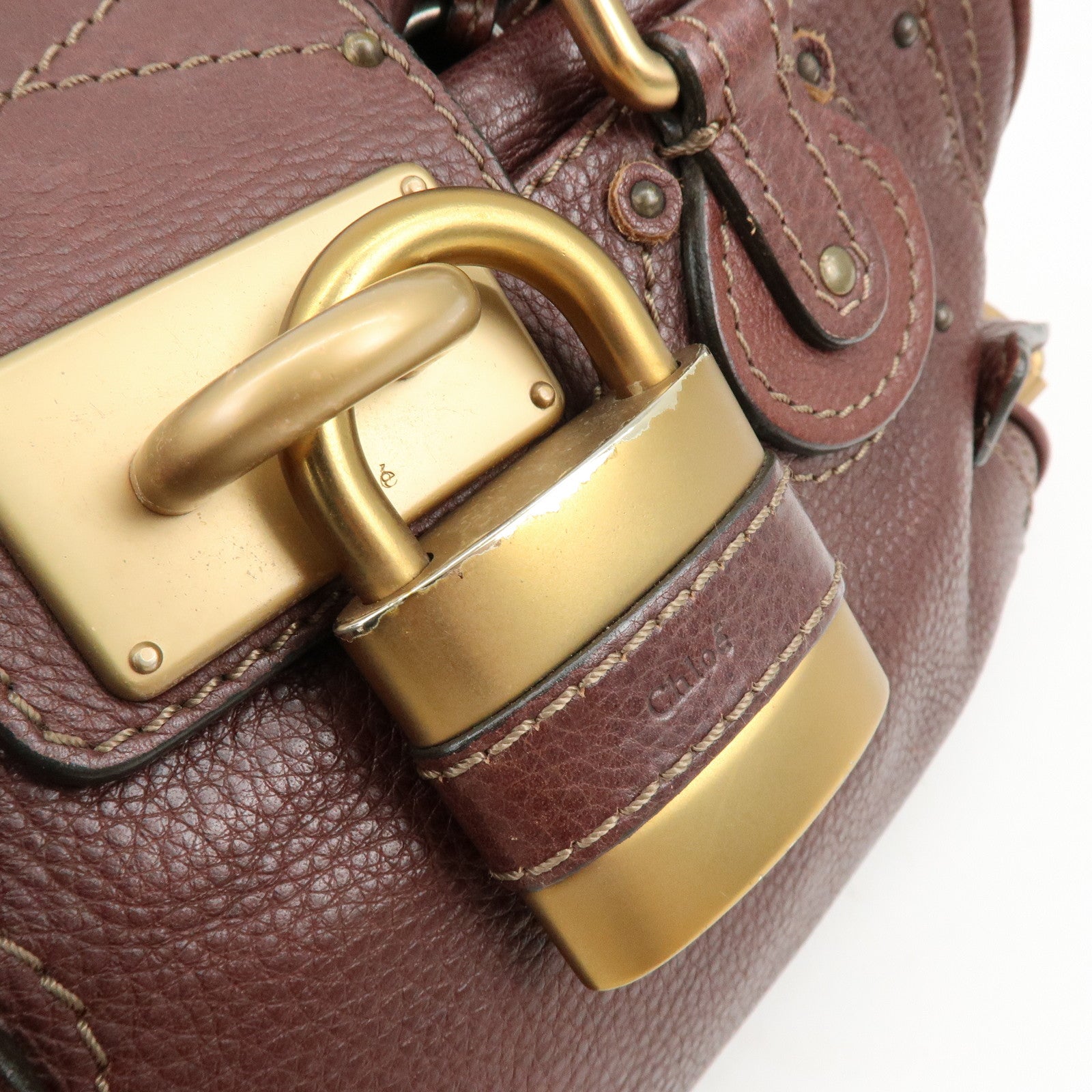 Chloe Paddington Leather Hand Bag Boston Bag Medium Brown