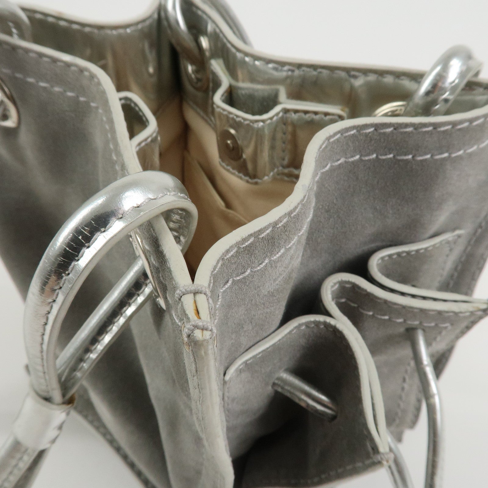 LOEWE Anagram Suede Leather Shoulder Bag Hand Bag Gray Silver