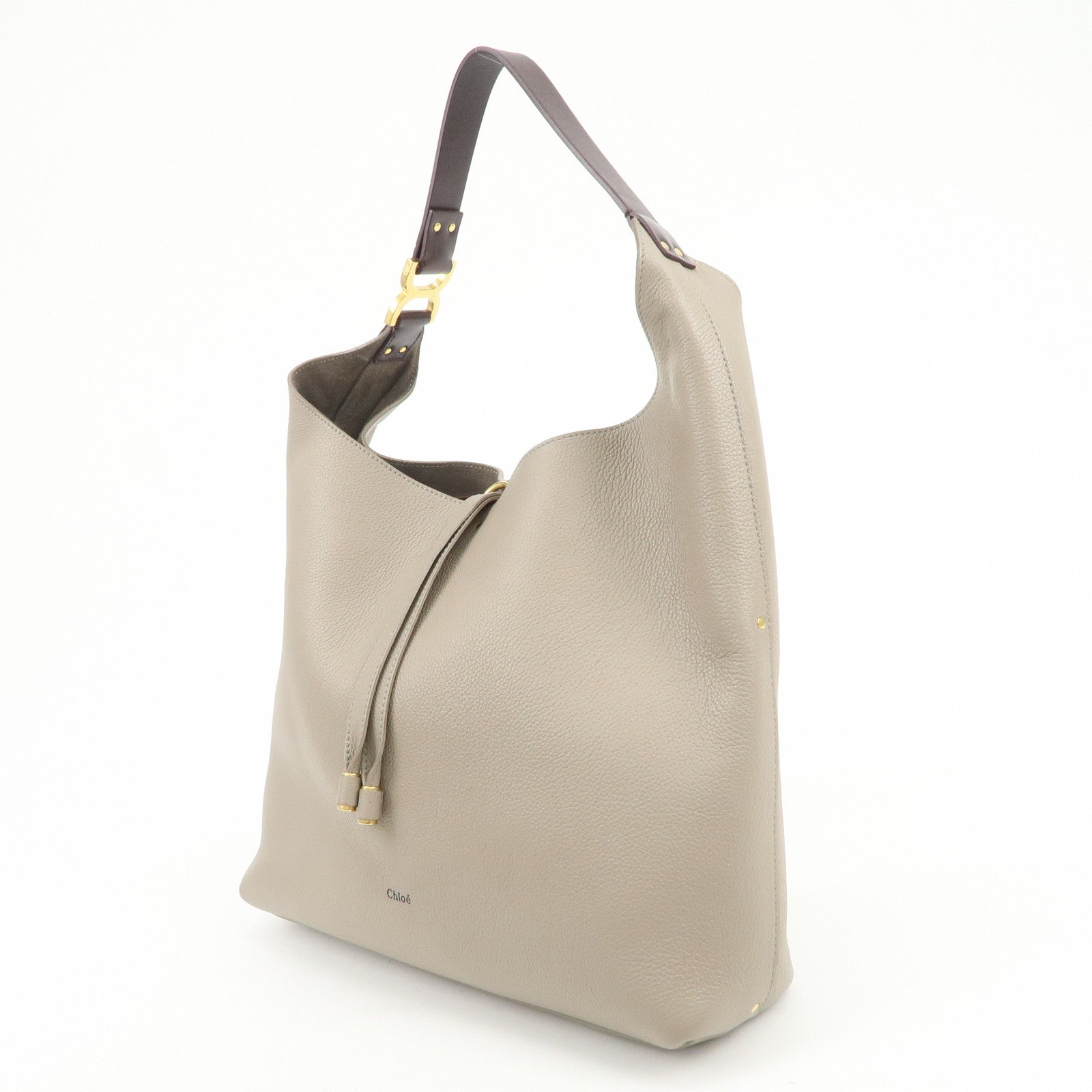 Chloe Marcie Grain Calf Leather Hobo Bag Shoulder Bag Motty Grey