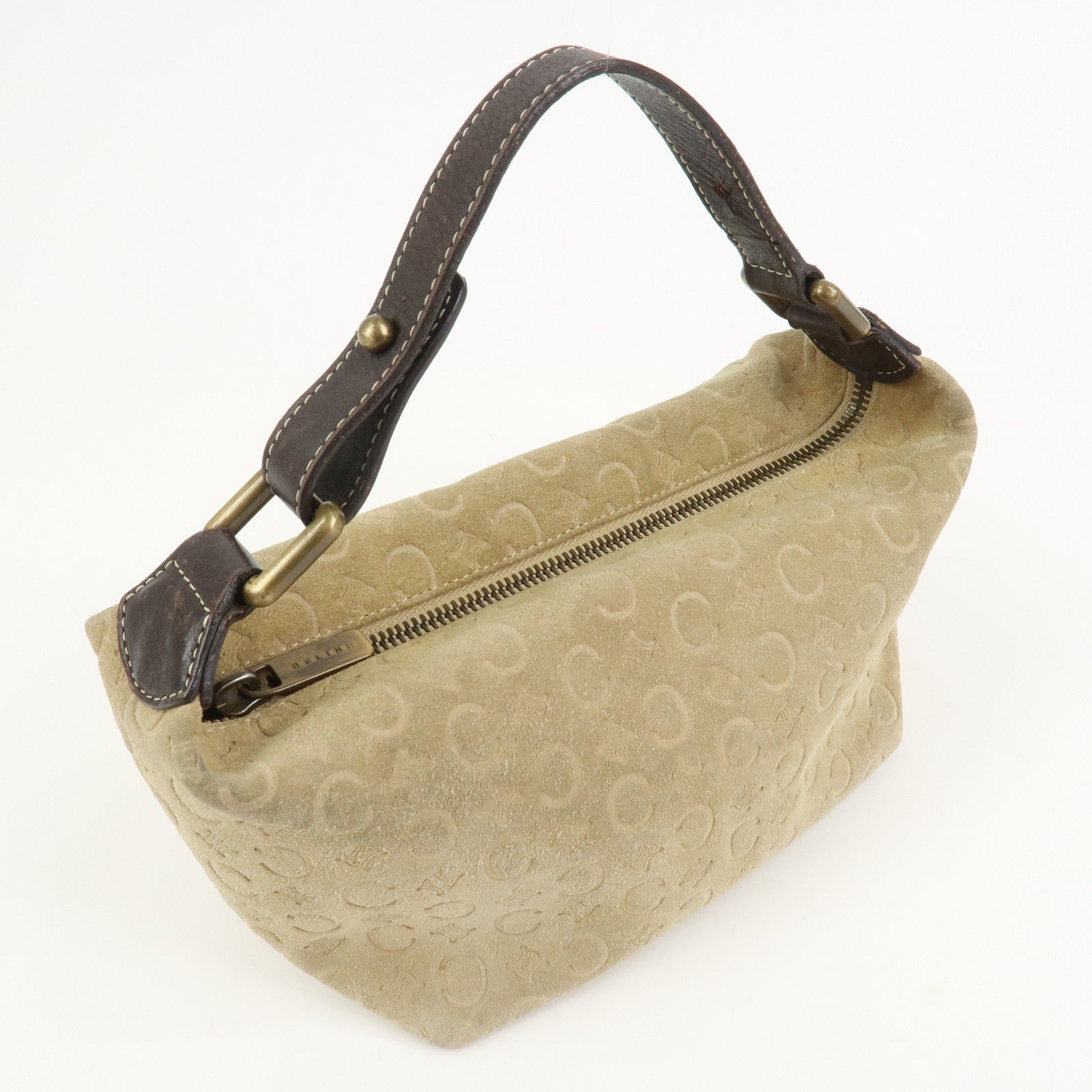 CELINE C Macadam Suede Leather Hand Bag Beige