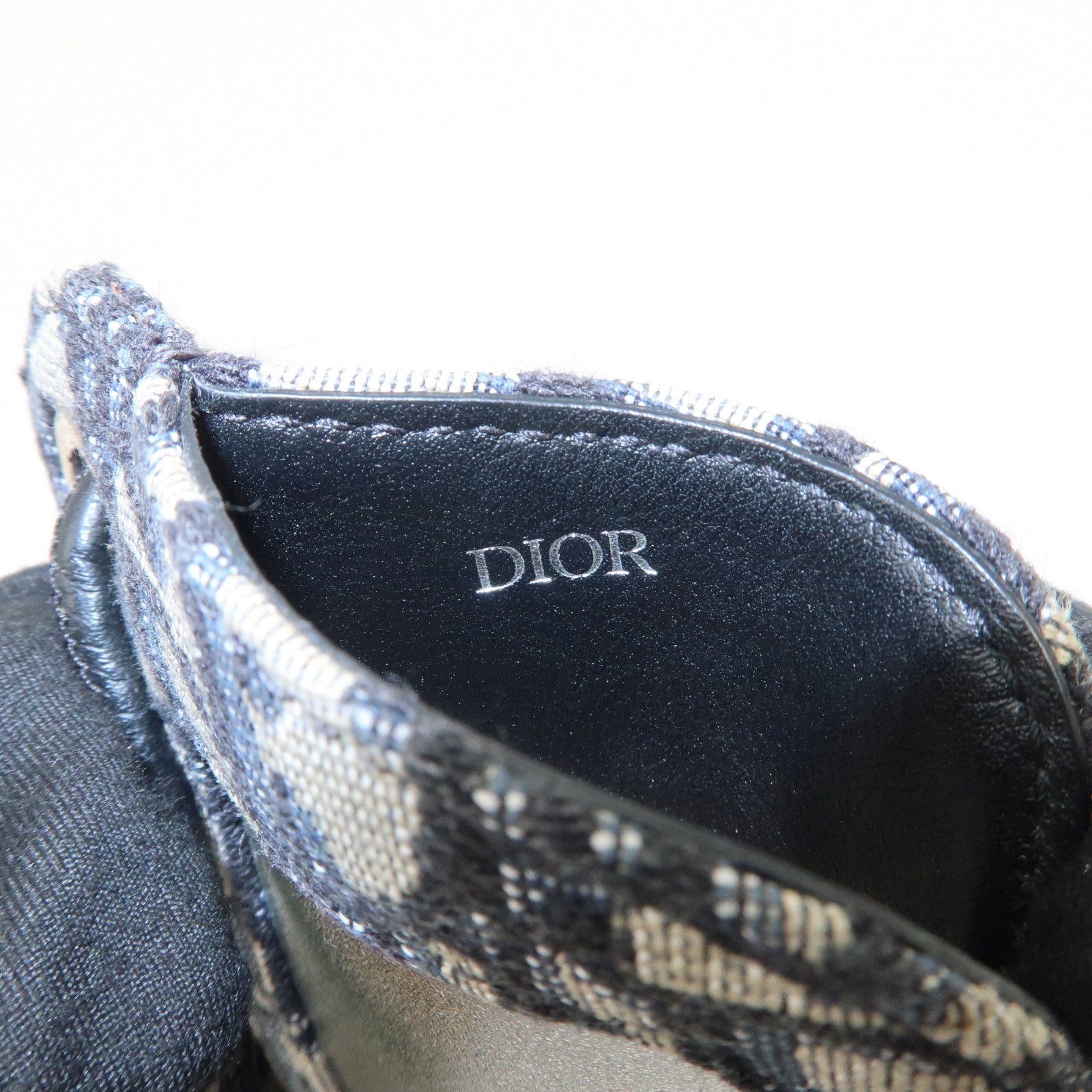 Christian Dior Oblique Jacquard Leather Card Case Card Holder Navy
