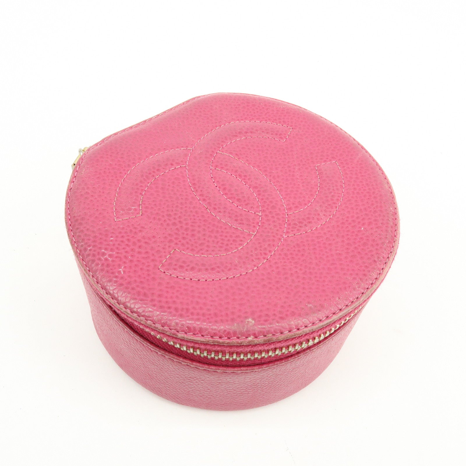 CHANEL Caviarskin Jewelry Case Cosmetic Case Accessory Pouch Pink