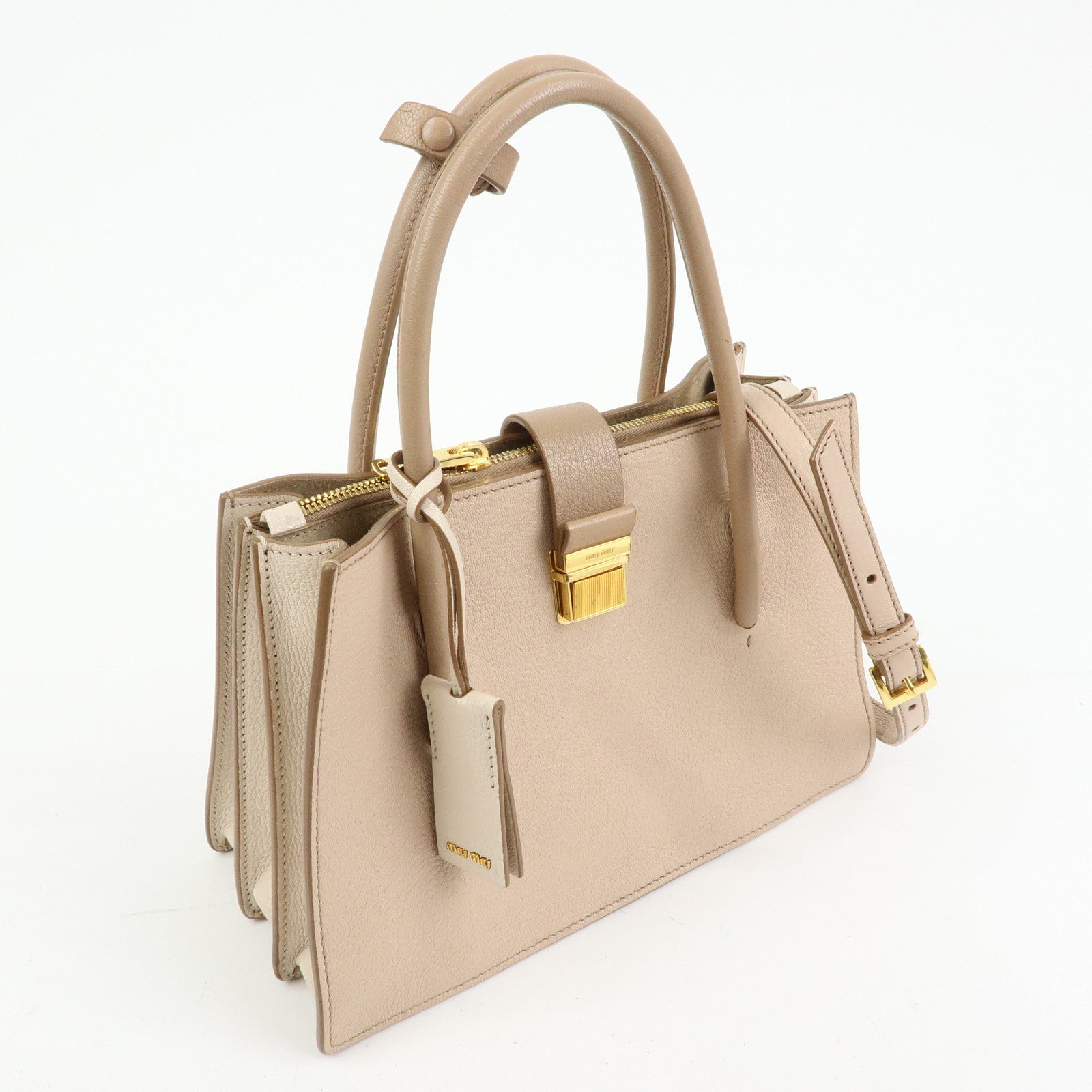 MIU MIU Madras Leather 2Way Bag Hand Bag Shoulder Bag Beige