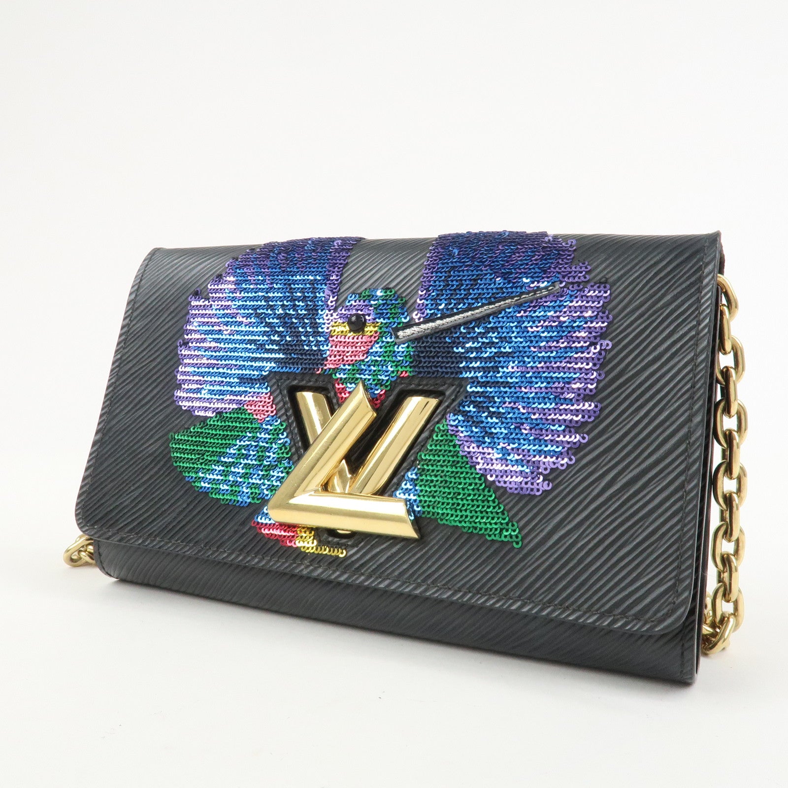 Louis Vuitton Epi Portefeuille Twist Chain Wallet Noir Black N64798