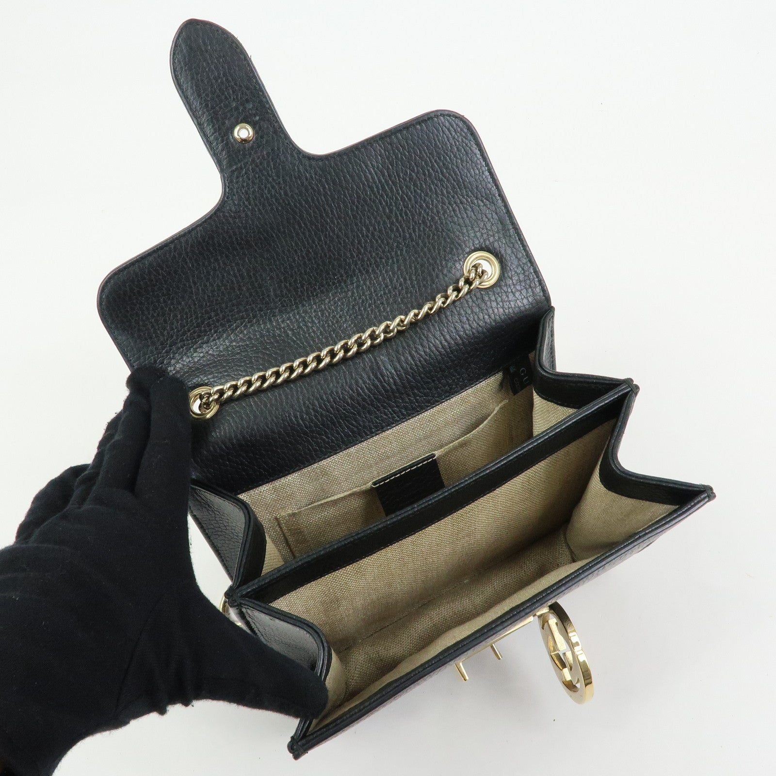 GUCCI Interlocking G Leather Chain Shoulder Bag Black 510304
