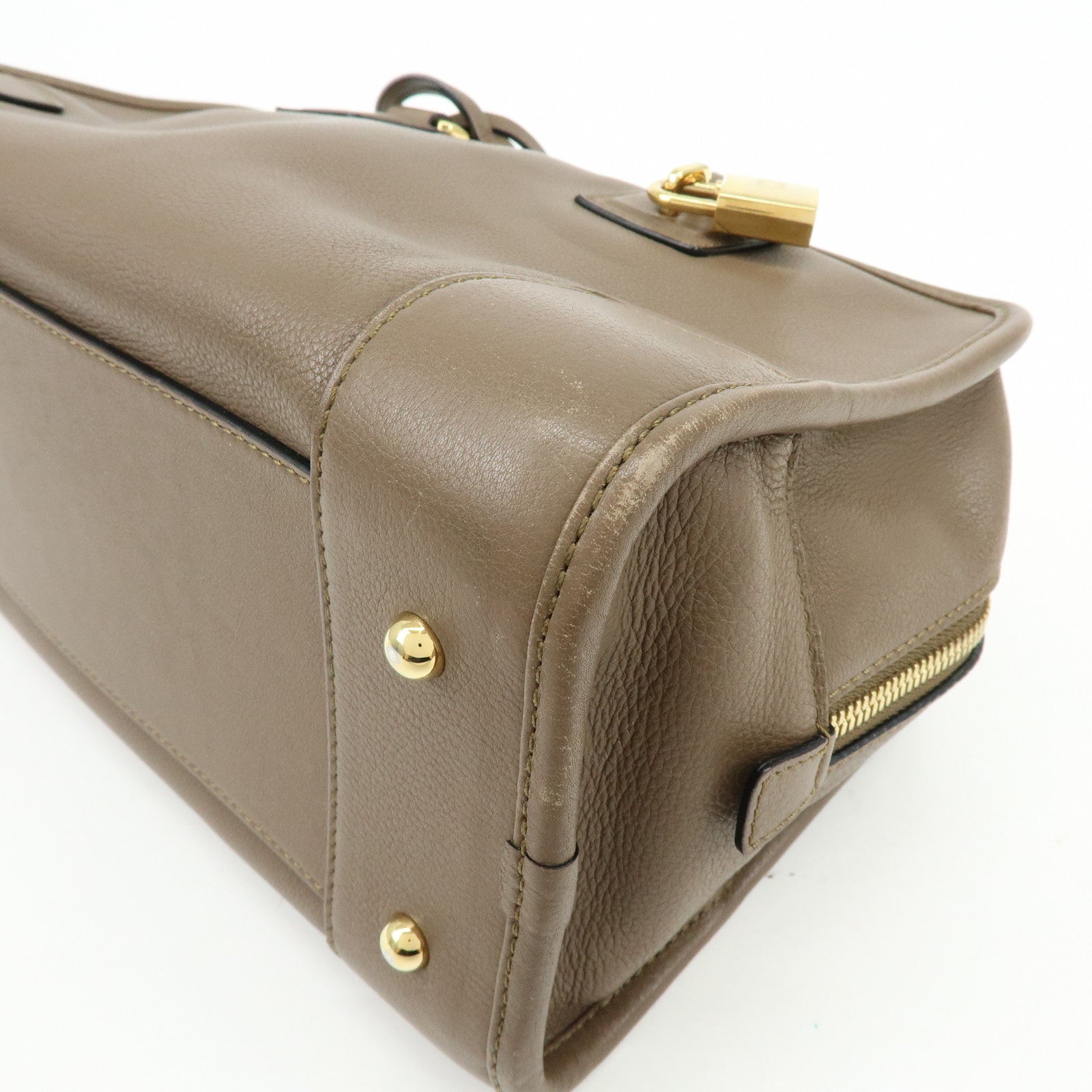 LOEWE Anagram Amazona 28 Leather Hand Bag Boston Bag Brown