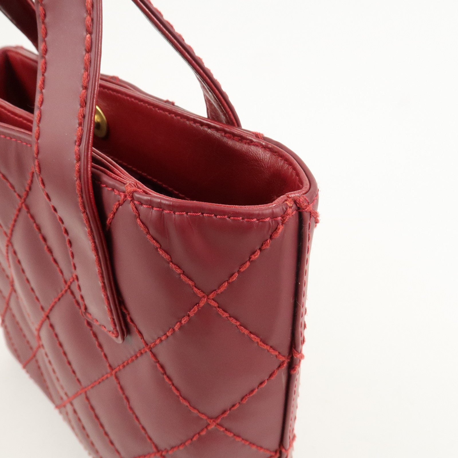 CHANEL Wild Stitch Leather Tote Bag Hand Bag Red A18126