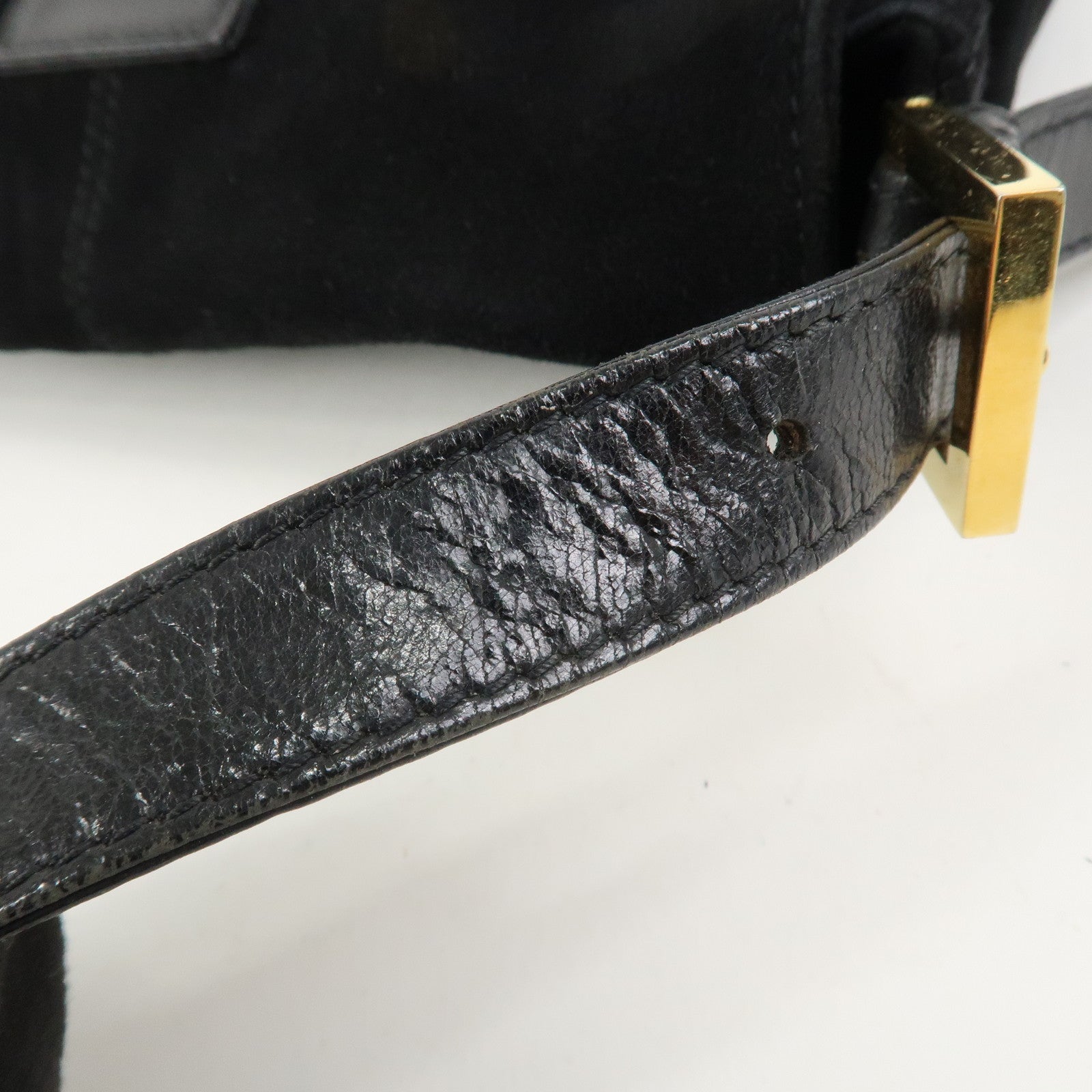 FENDI Mamma Baguette Logo Suede Shoulder Bag Black 26424