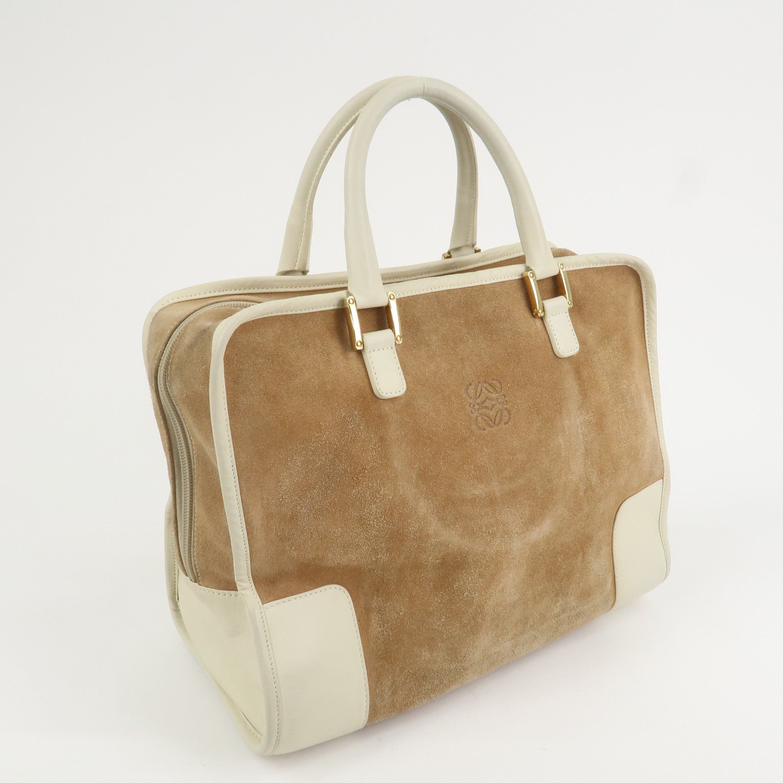 LOEWE Anagram Leather Amazona 35 Hand Bag Tote Bag Beige Ivory