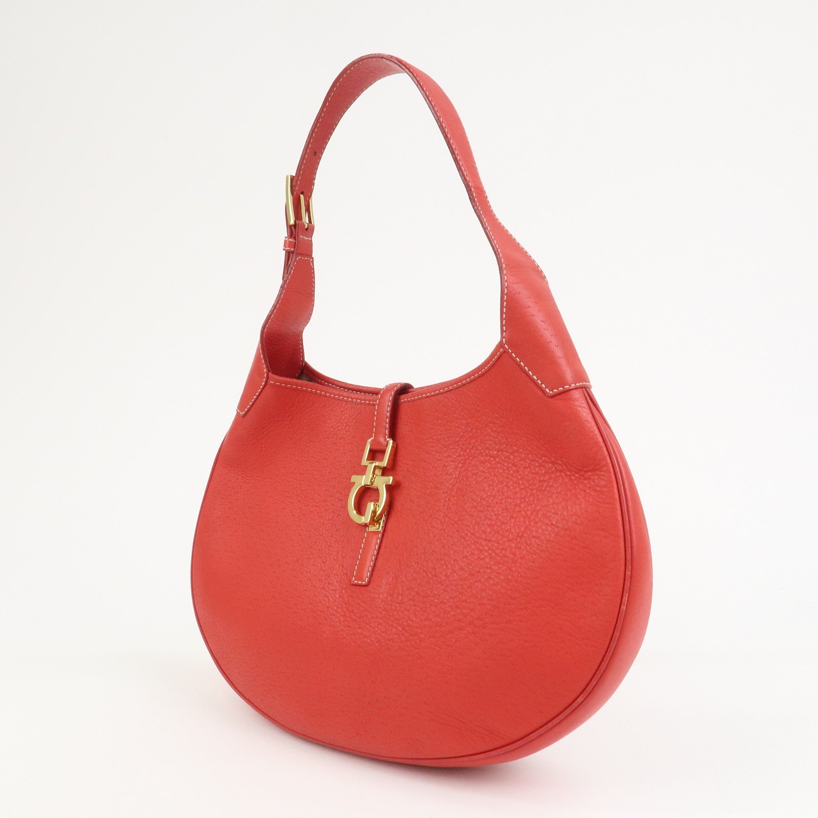 Ferragamo Gancini Leather Shoulder Bag Red