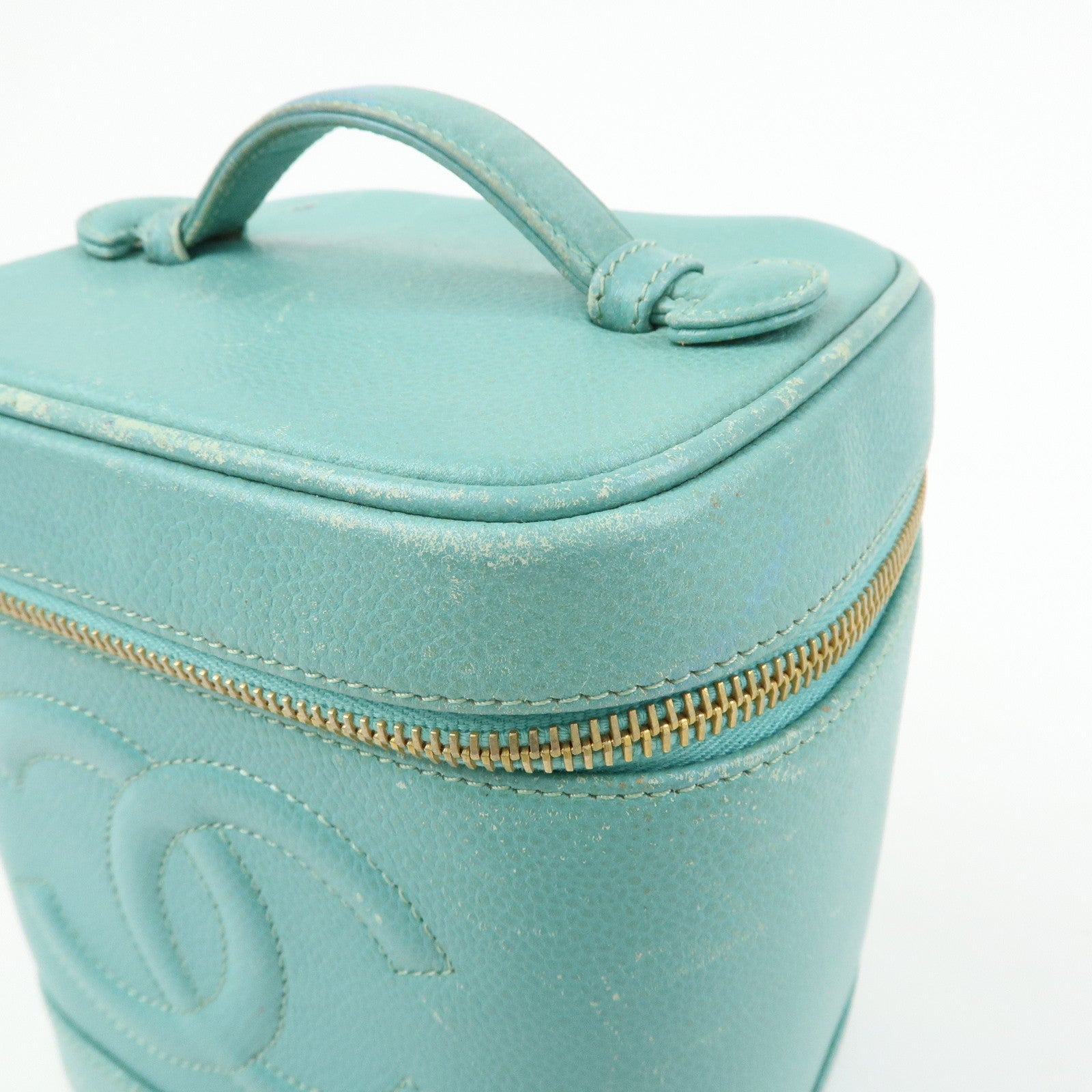 CHANEL COCO Mark Caviarskin Vanity Bag Hand Bag Light Blue A01998