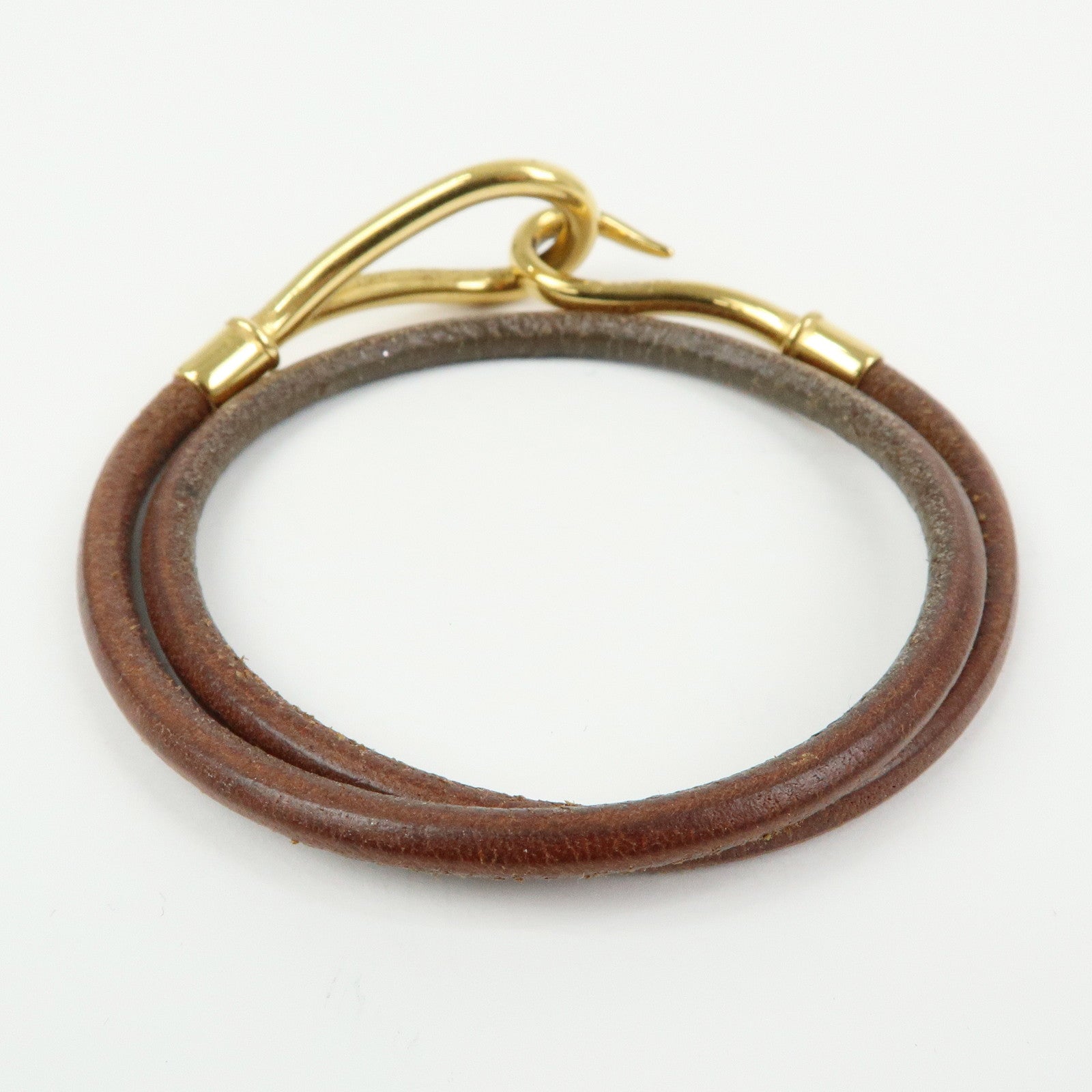 HERMES Jumbo Choker Leather Metal Bracelet Brown Gold