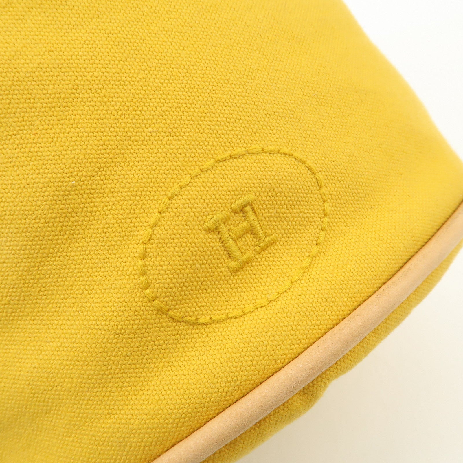 HERMES Porochon Mimil Canvas Leather PM Shoulder Bag Yellow Used