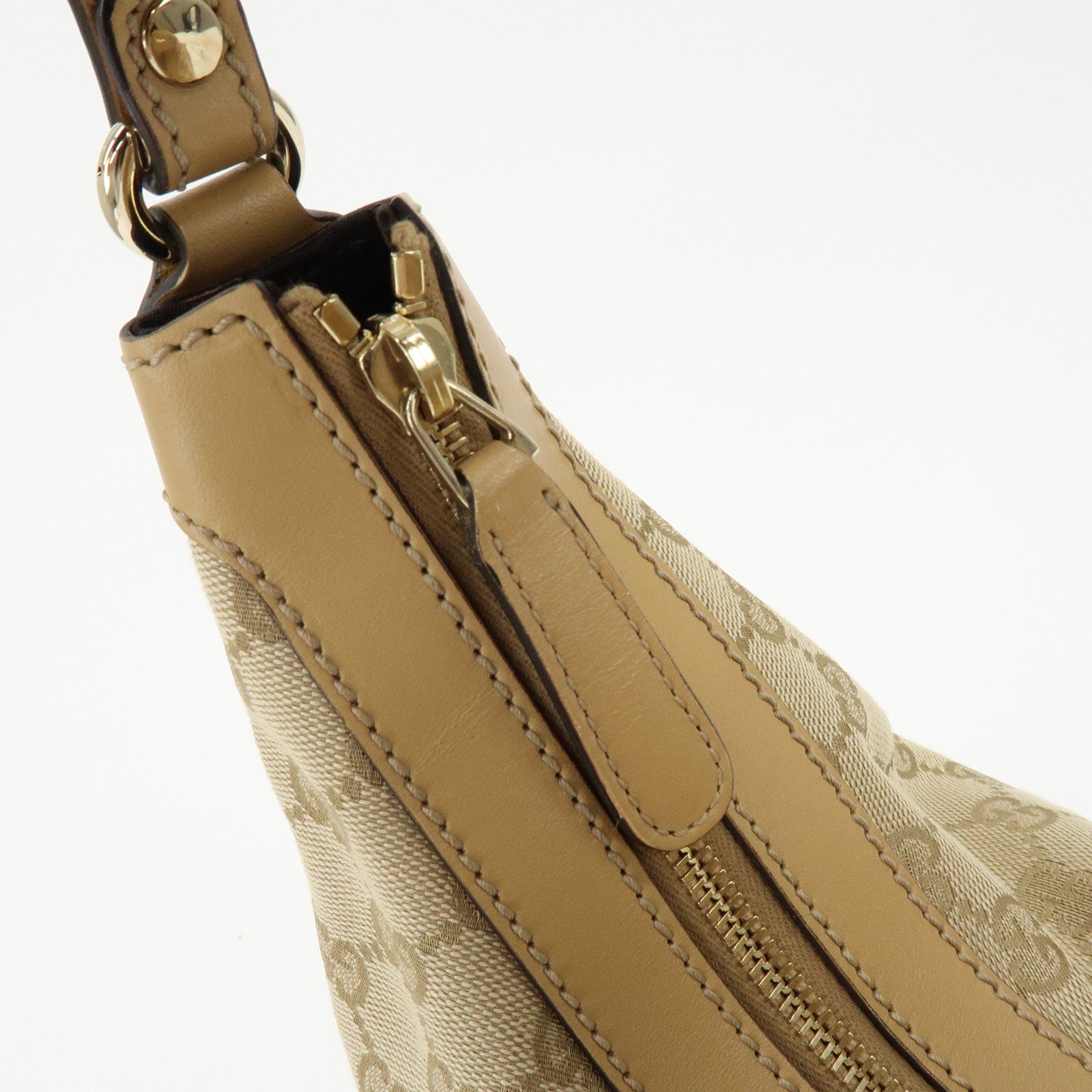 GUCCI Sherry Horsebit GG Canvas Leather Shoulder Bag Beige 232968