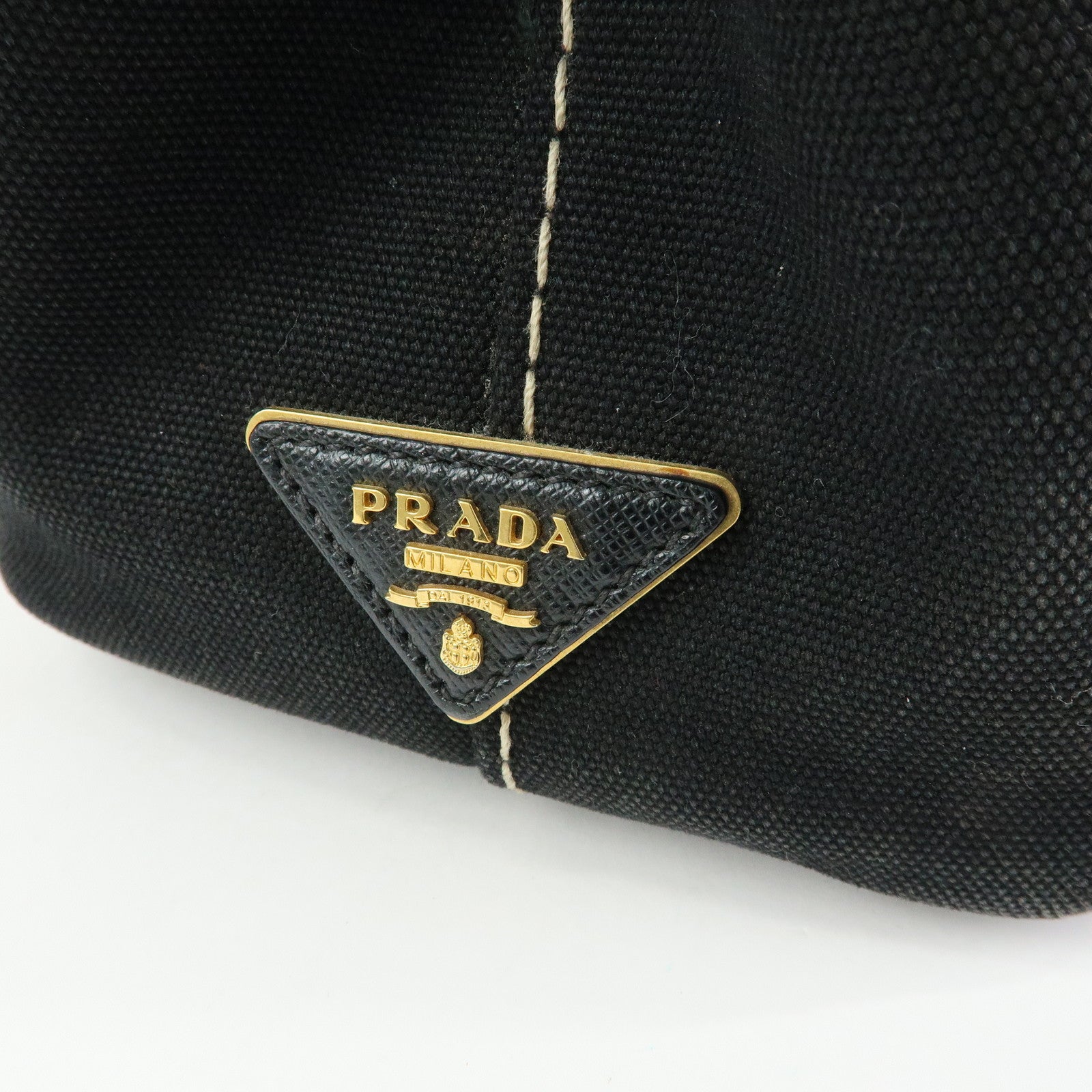 PRADA Canapa Mini Triangle Logo Canvas 2Way Hand Bag Black 1BG439