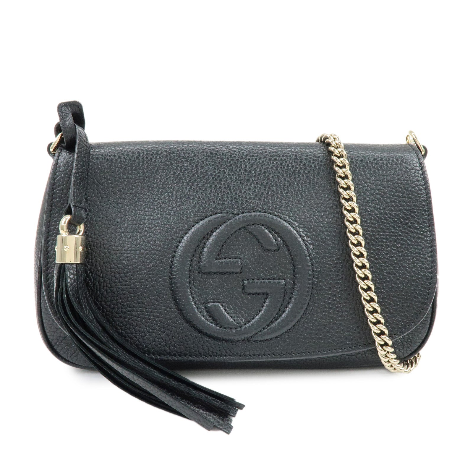 GUCCI SOHO Interlocking G Leather Chain Shoulder Bag Black 536224