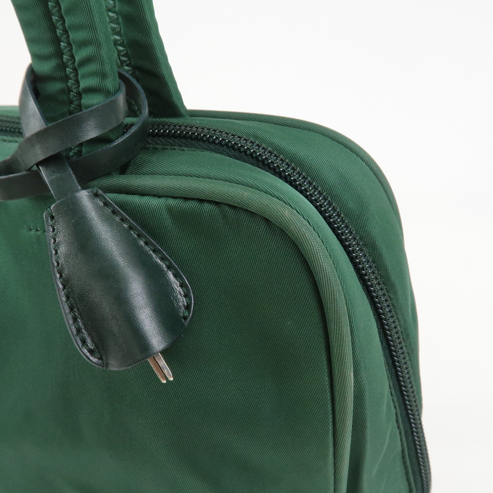 PRADA Triangle Logo Nylon Leather Tote Bag Shoulder Bag Green