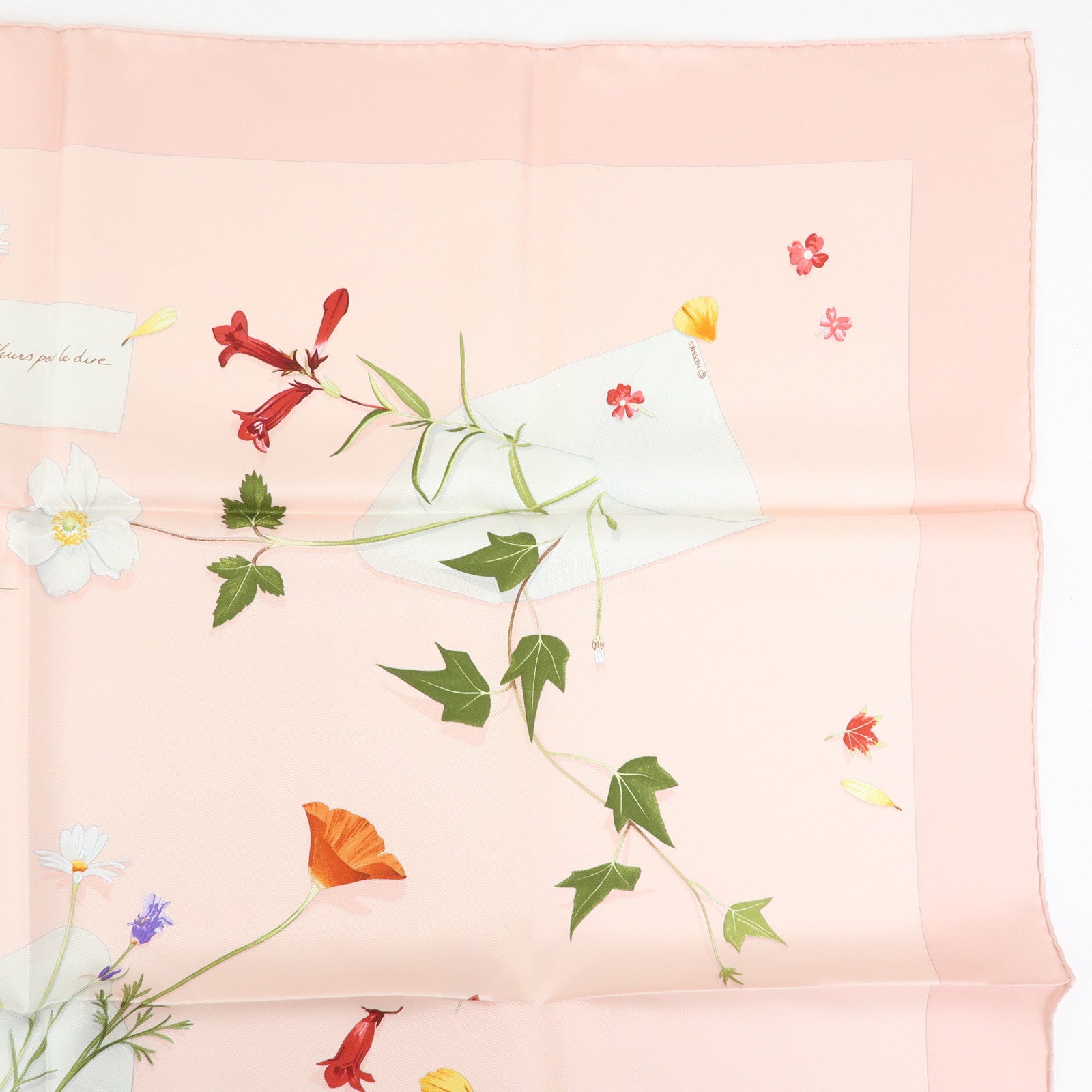 HERMES Carre 90 Silk 100% Scarf Des Fleurs Pour Le Dire Light Pink