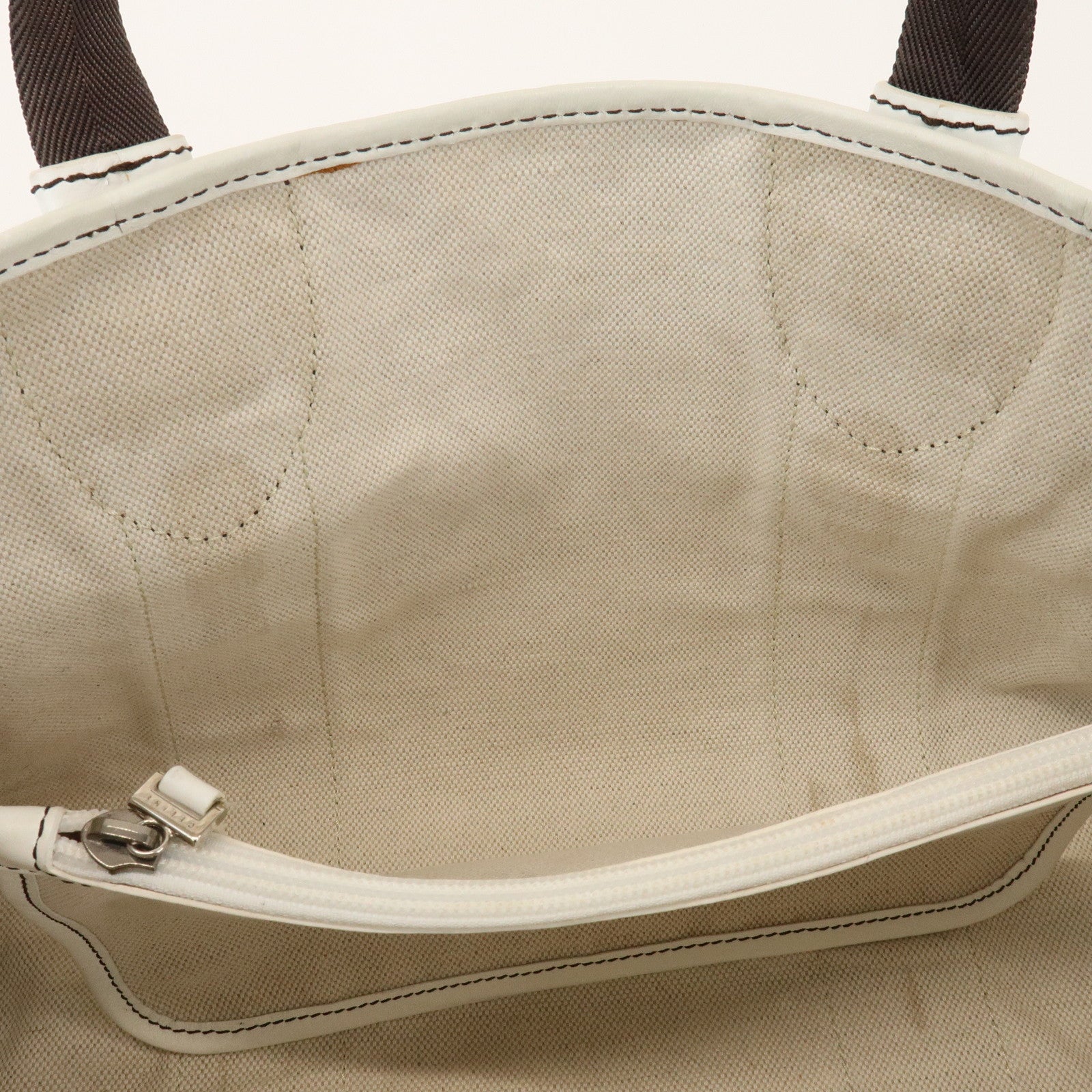 CELINE C Macadam PVC Nylon Leather Tote Bag Hand Bag Brown Beige