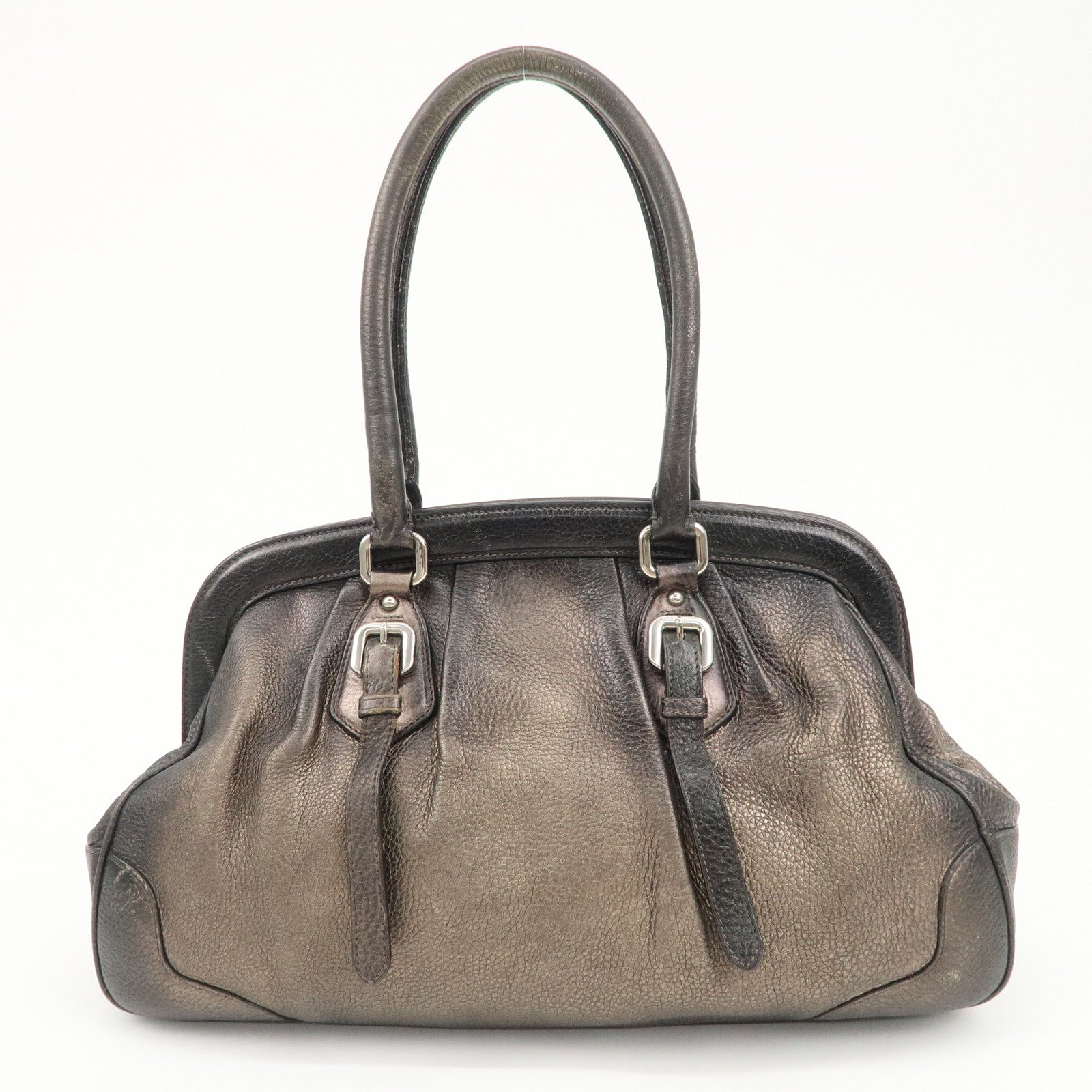 PRADA Logo Leather Shoulder Bag Hand Bag Bronze Used