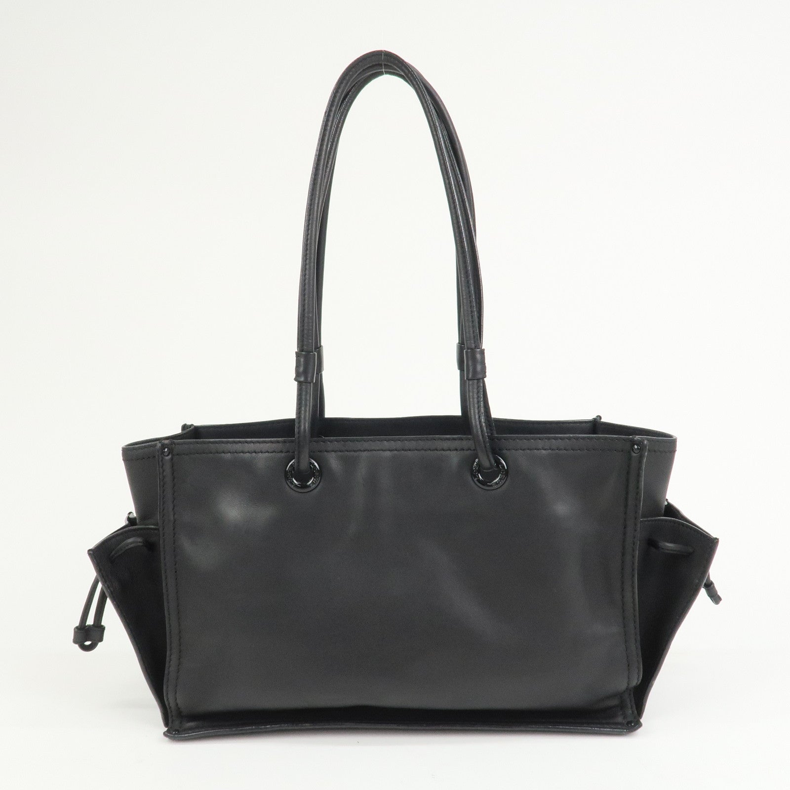 LOEWE Logo Leather Shopper Tote Bag Shoulder Bag Hand Bag Black