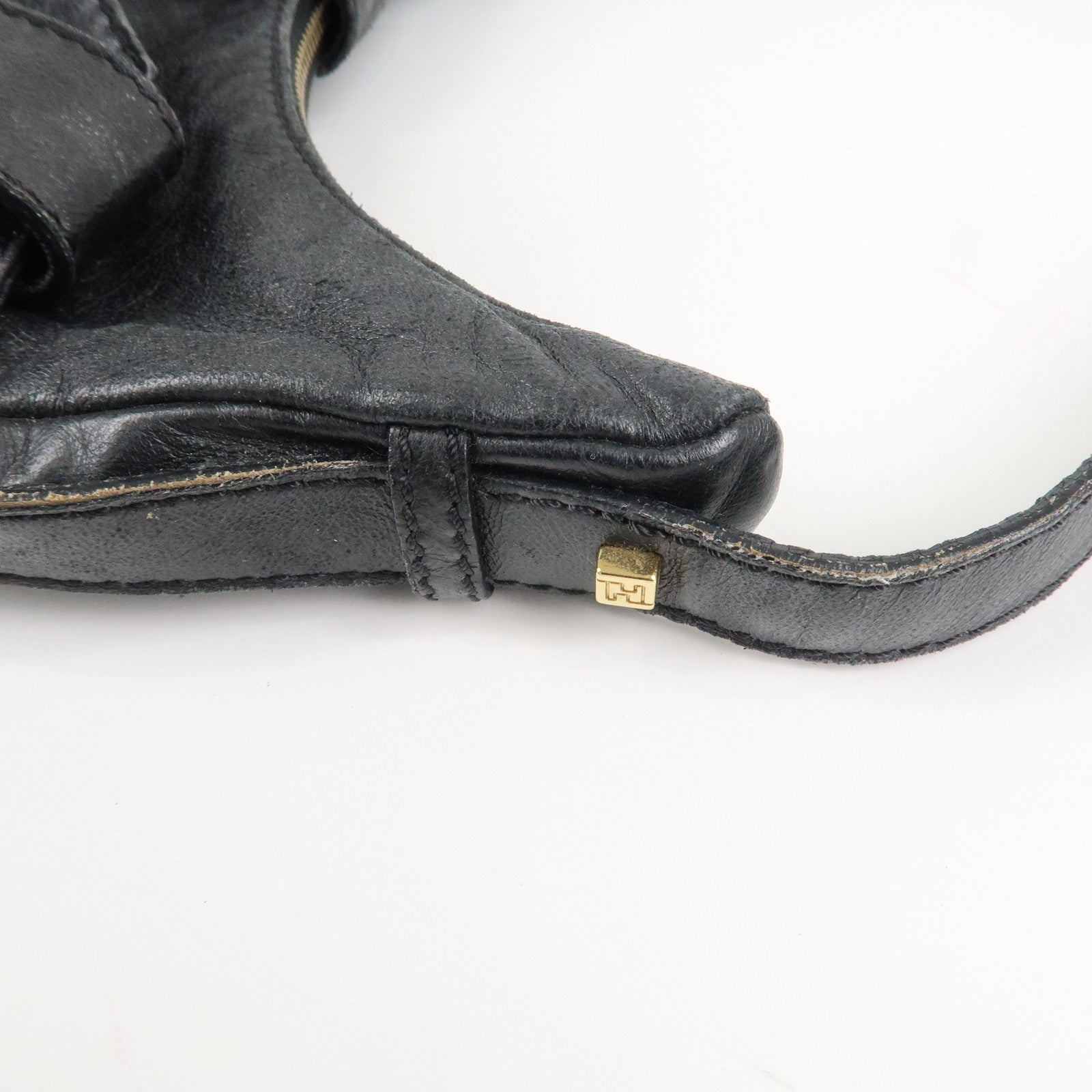 FENDI Leather Shoulder Bag Hand Bag Black 8BR522 Used