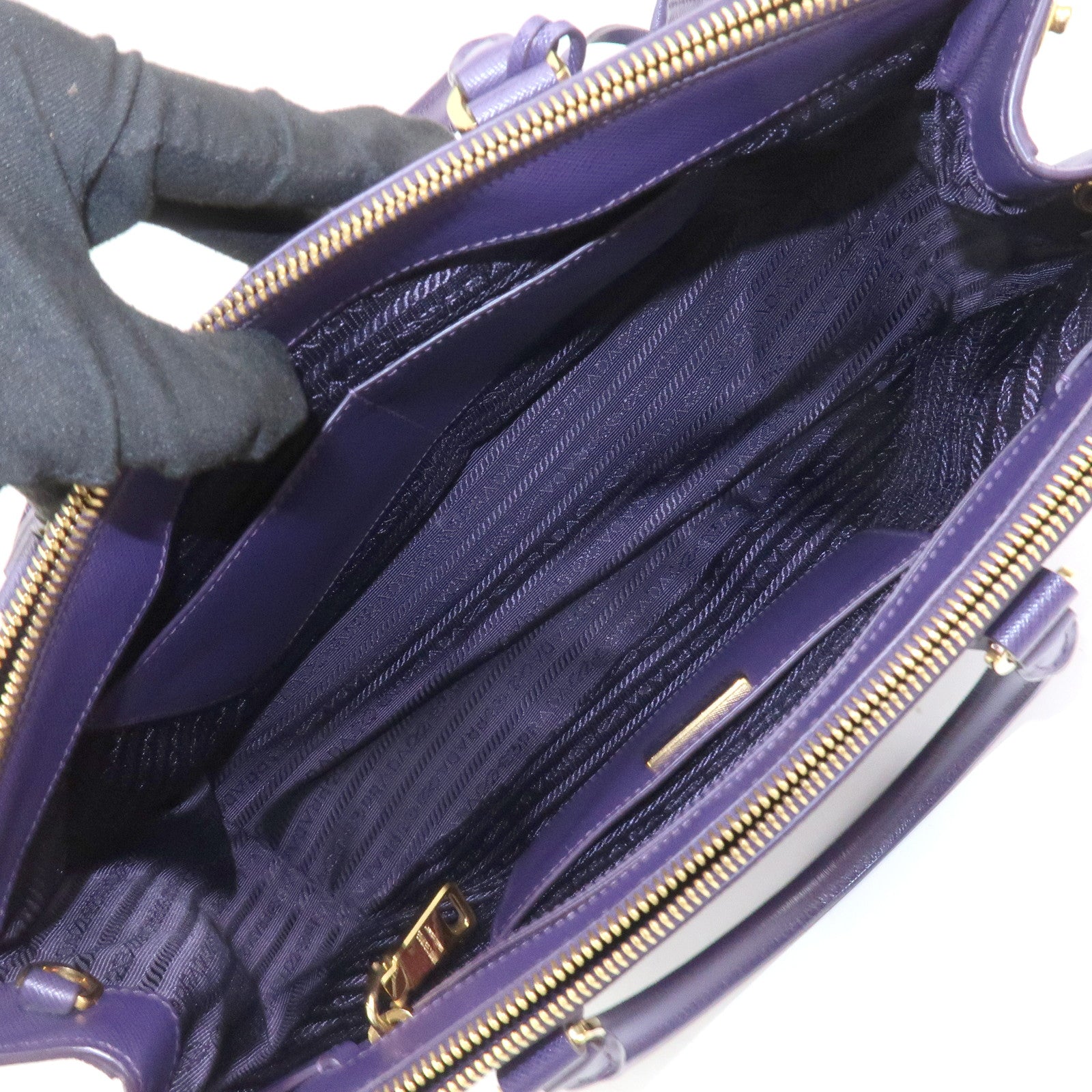 PRADA Saffiano Leather Galleria 2Way Bag Hand Bag Purple BN1786