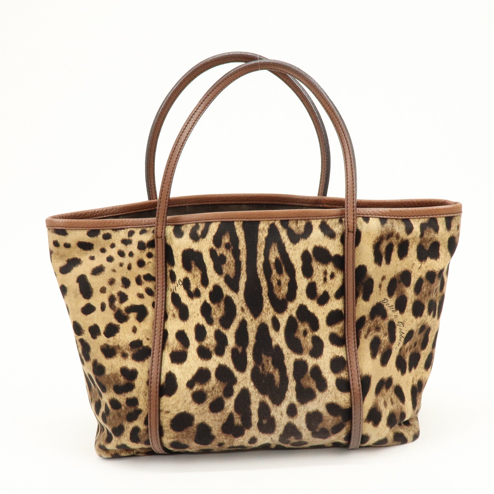 Dolce&Gabbana Canvas Leather Leopard Tote Bag Shoulder Bag Brown