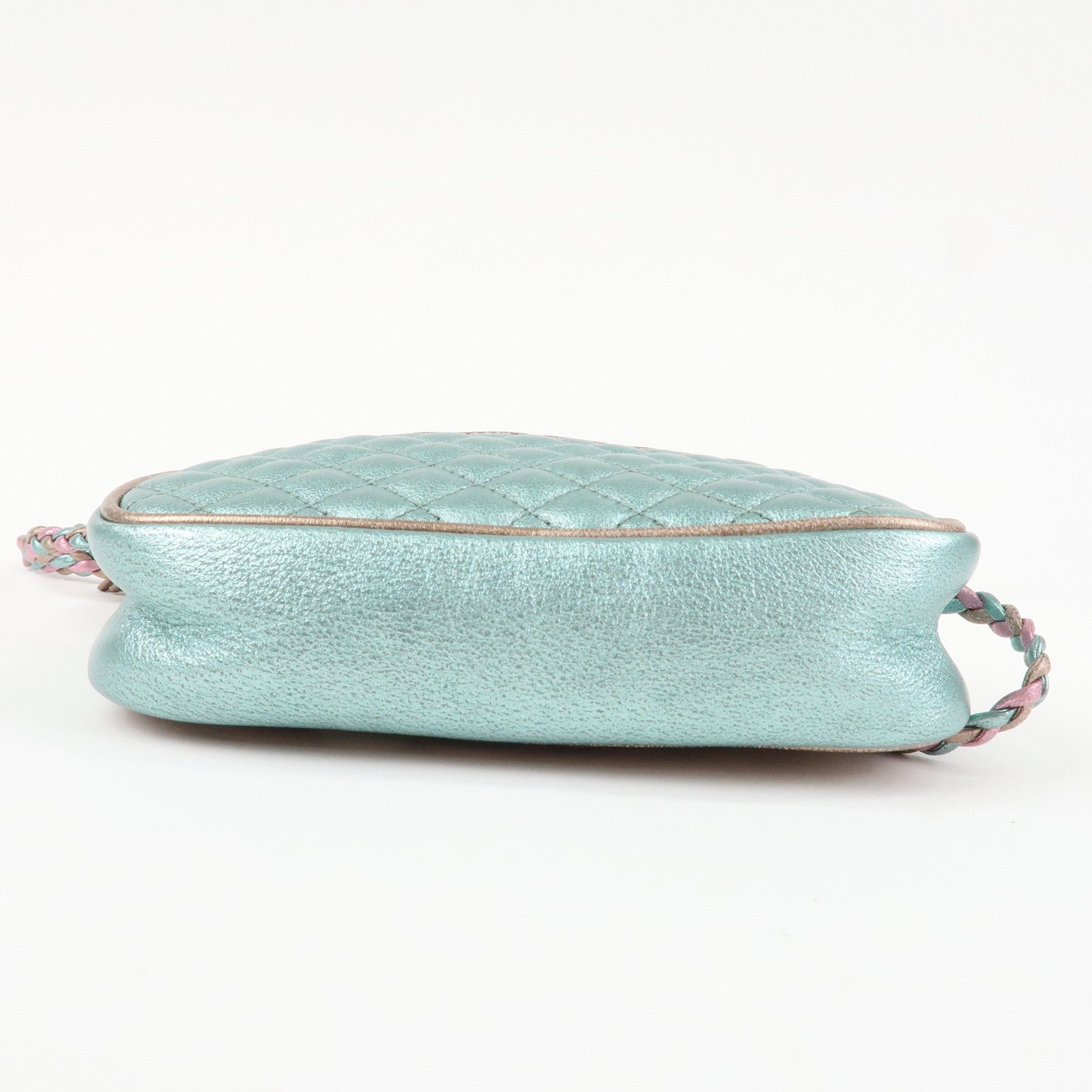 GUCCI Horsebit Leather Shoulder Bag Metallic Pink Blue 534951 Used
