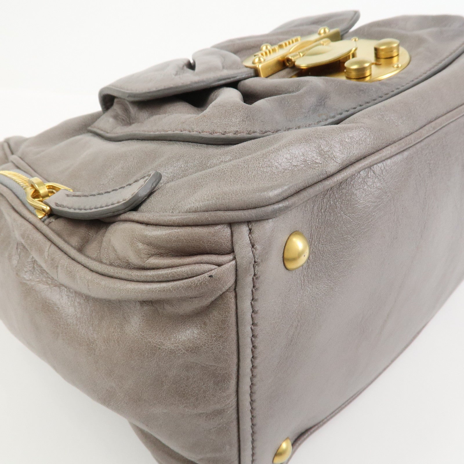 MIU MIU Leather 2Way Bag Hand Bag Shoulder Bag Gray
