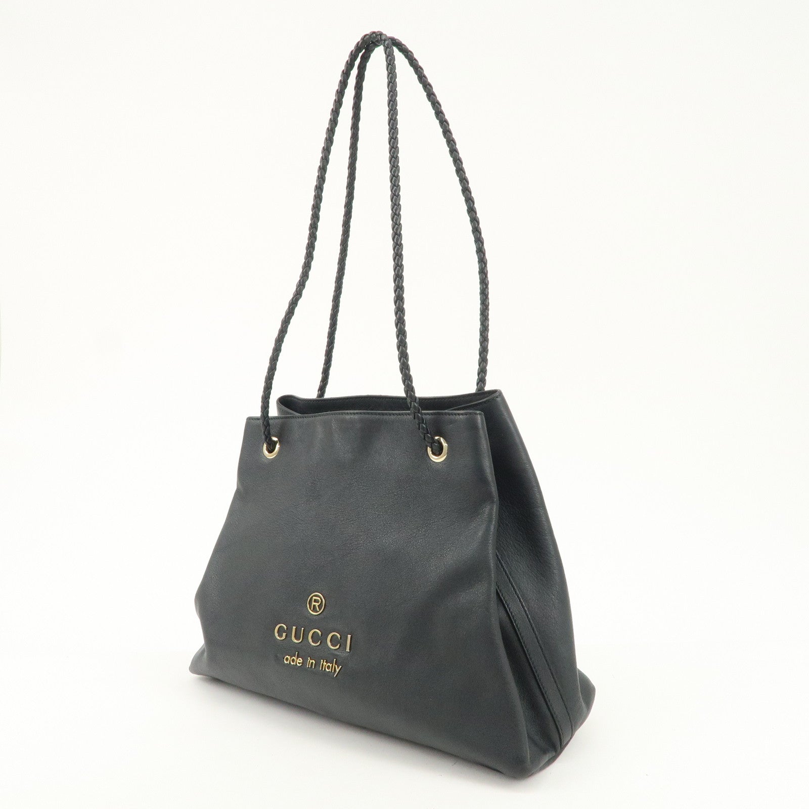 GUCCI Leather Tote Bag Shoulder Bag Black 419689 Used