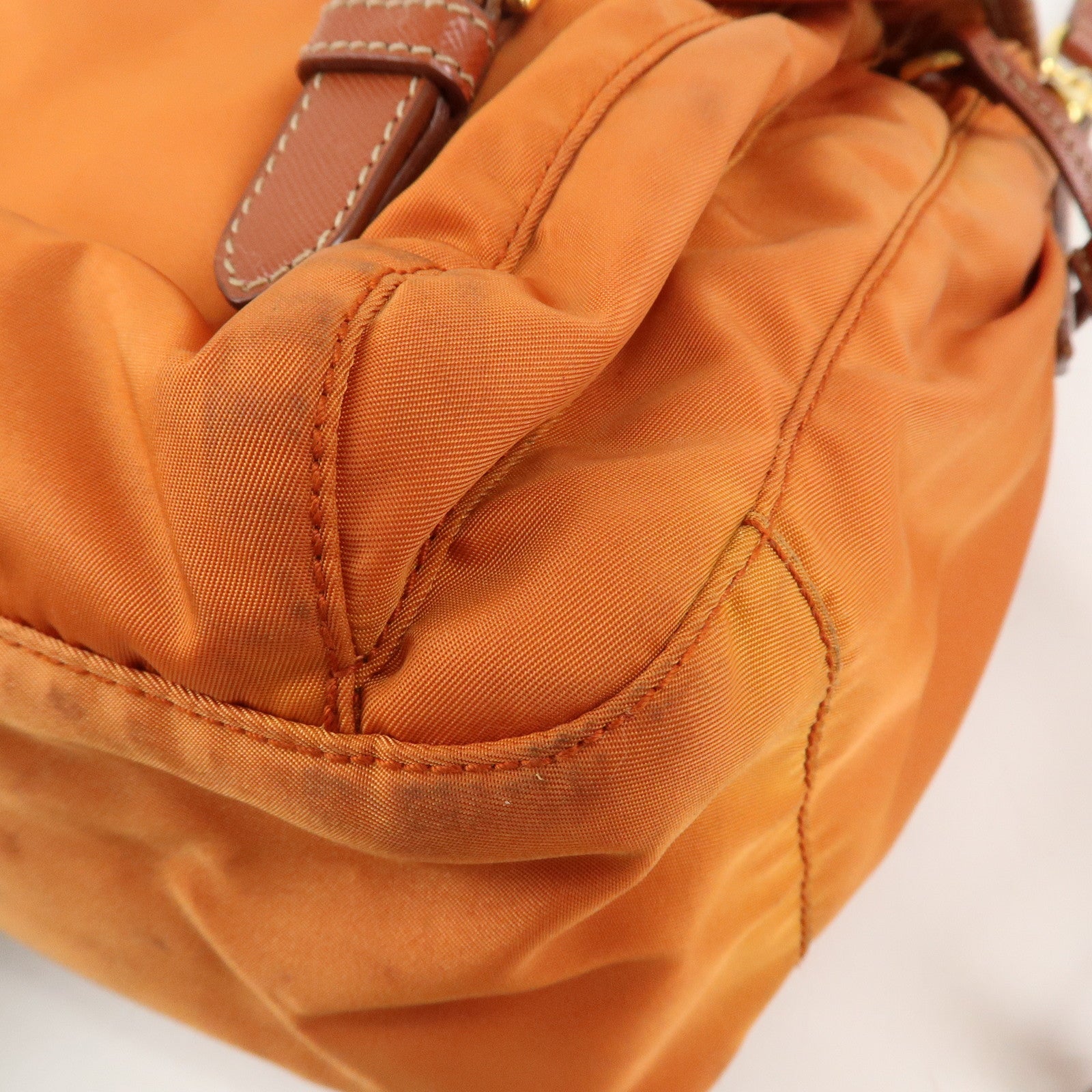 PRADA Logo Nylon Leather Shoulder Bag Crossbody Bag Orange BT0692 Used