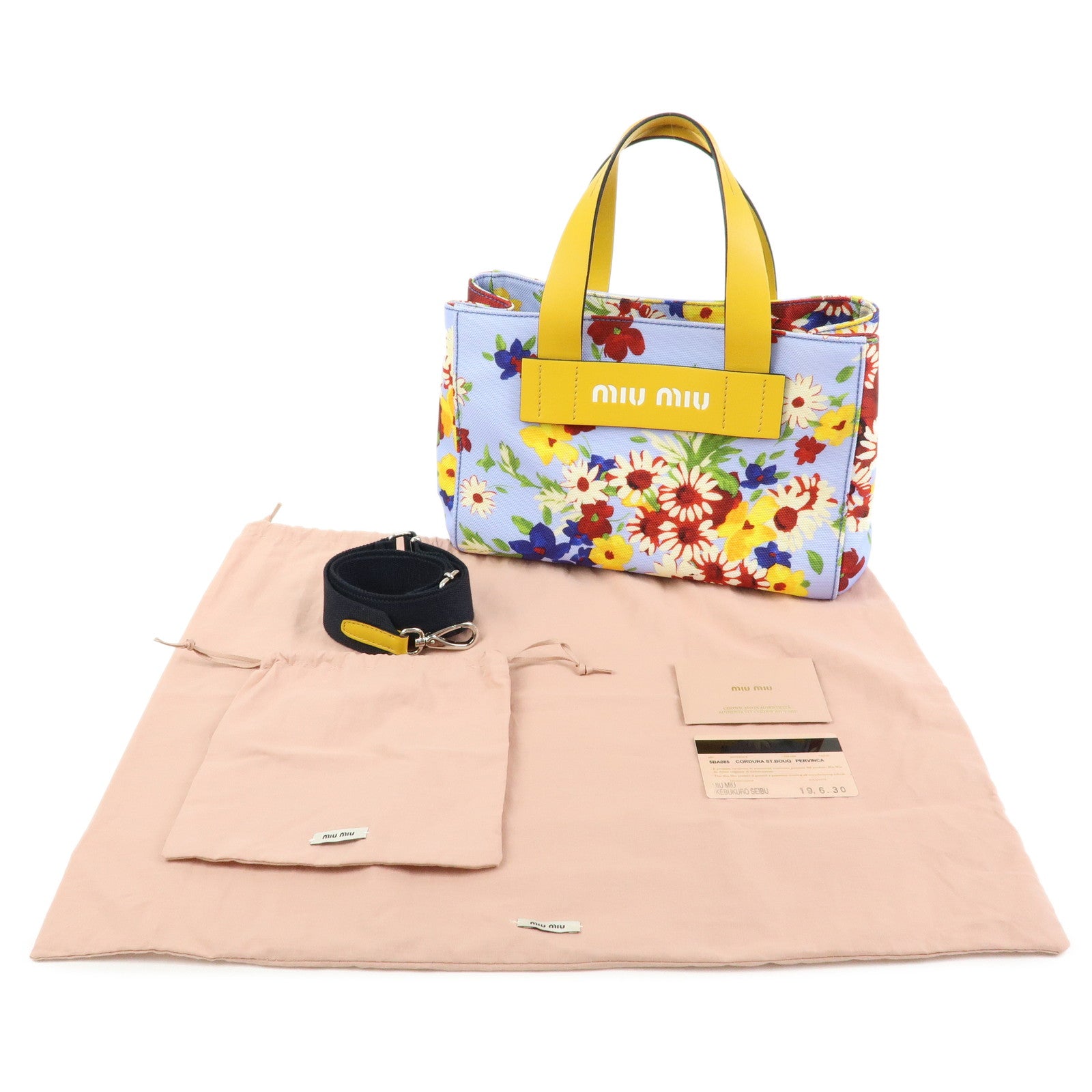MIU MIU Canvas Leather 2Way Hand Shoulder Bag Blue Yellow 5BA085