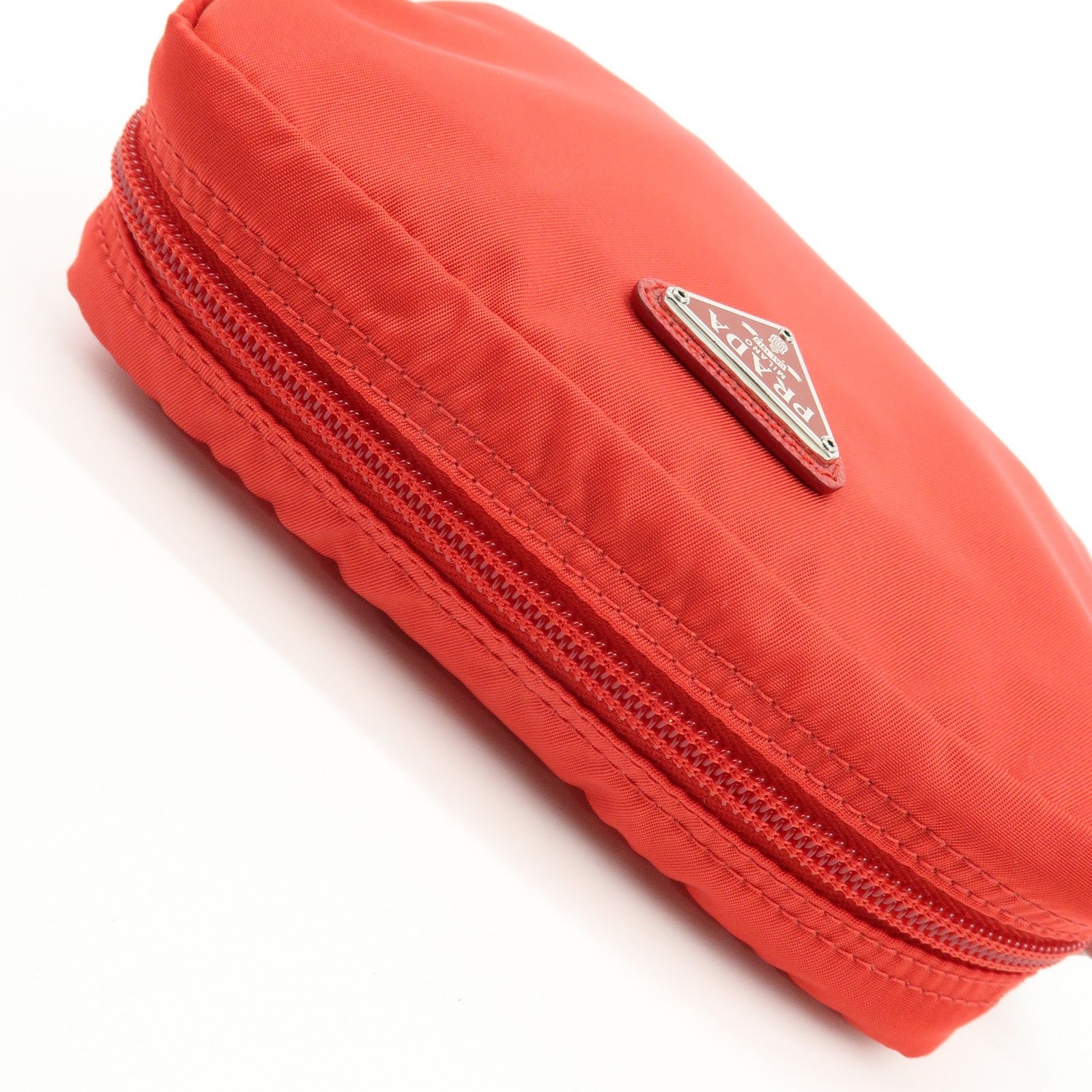 PRADA Triangle Logo Nylon Pouch Cosmetic Pouch Red