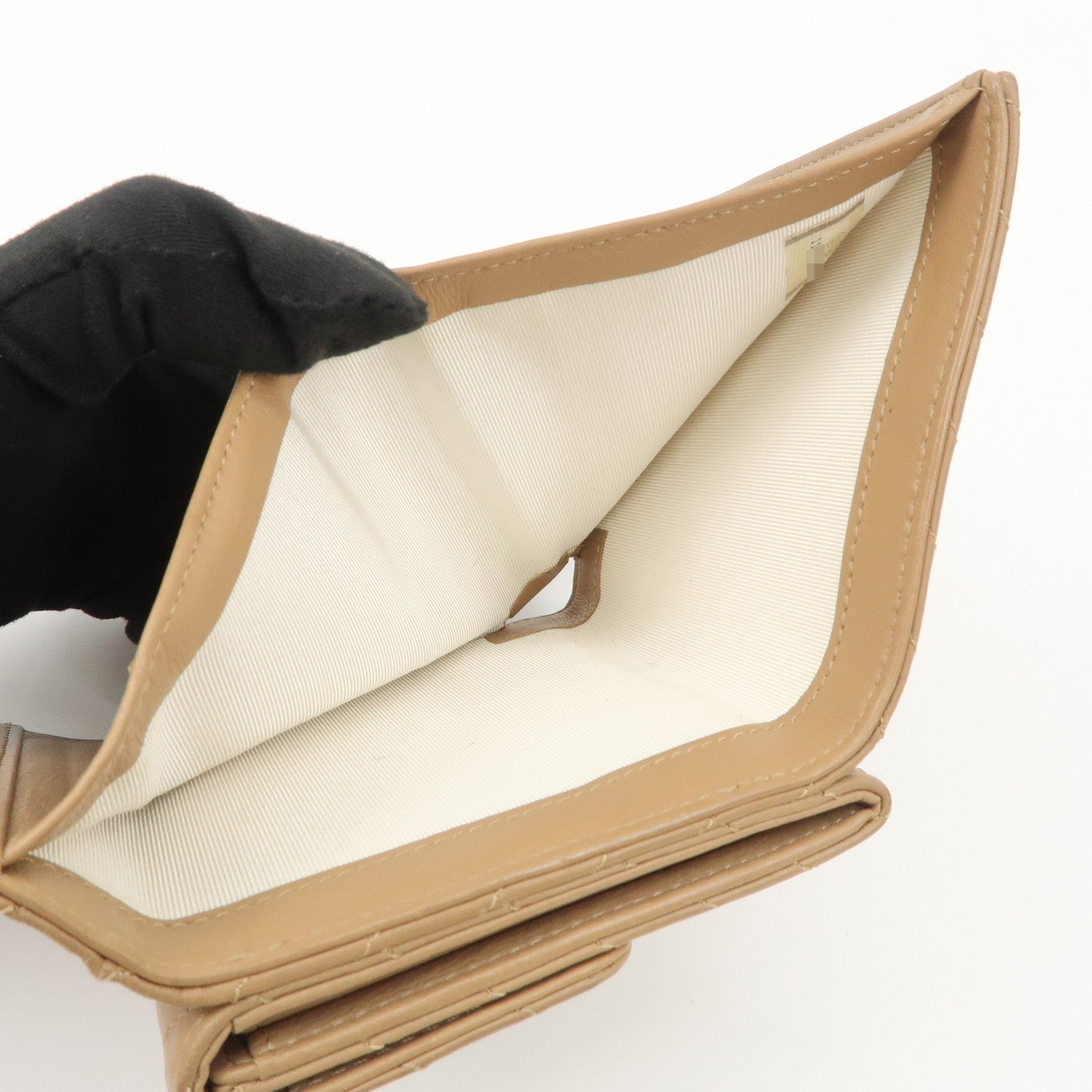 CHANEL Matelasse V Stitch Leather Tri-Fold Wallet Brown A34281