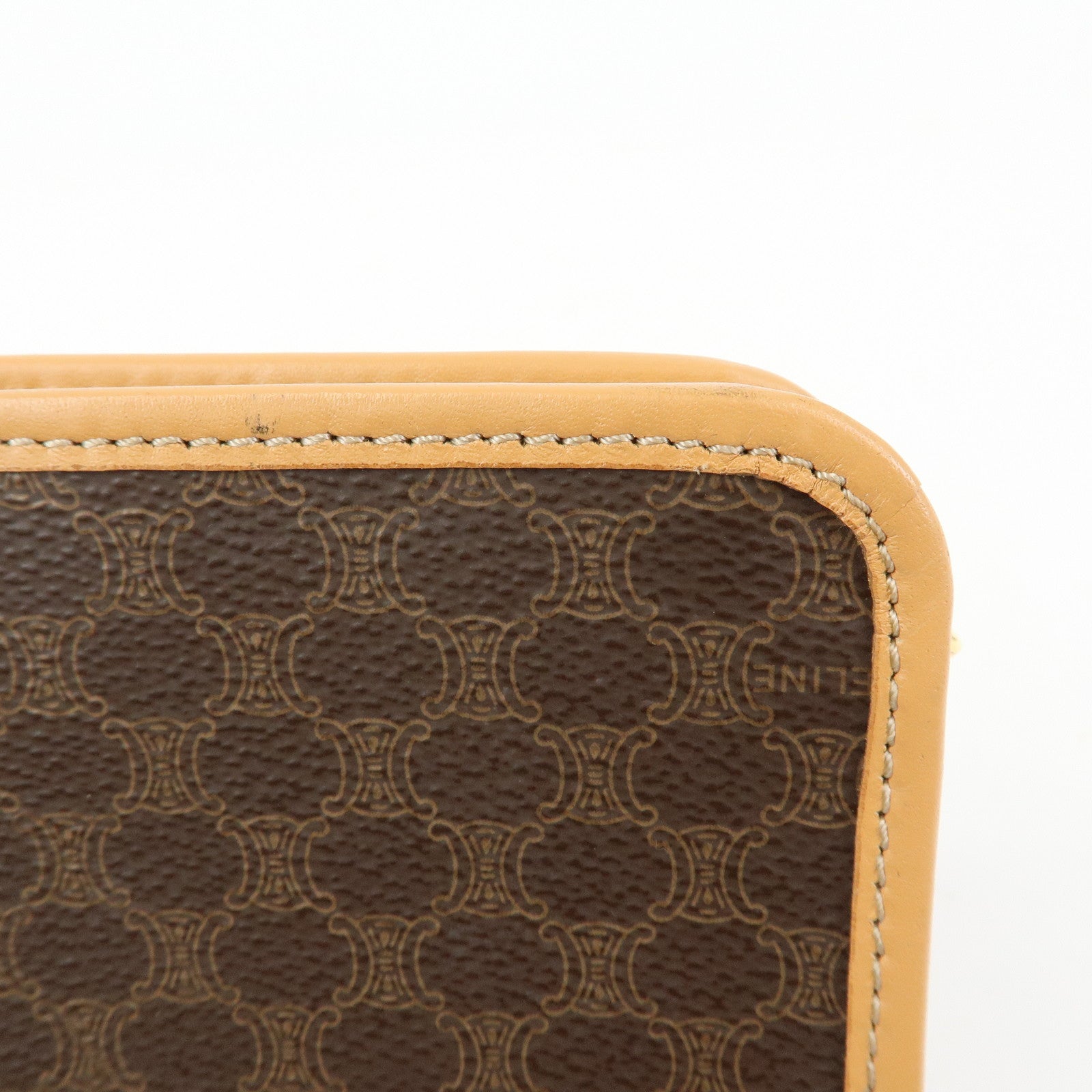 CELINE Macadam PVC Leather Clutch Bag Cosmetic Pouch Brown