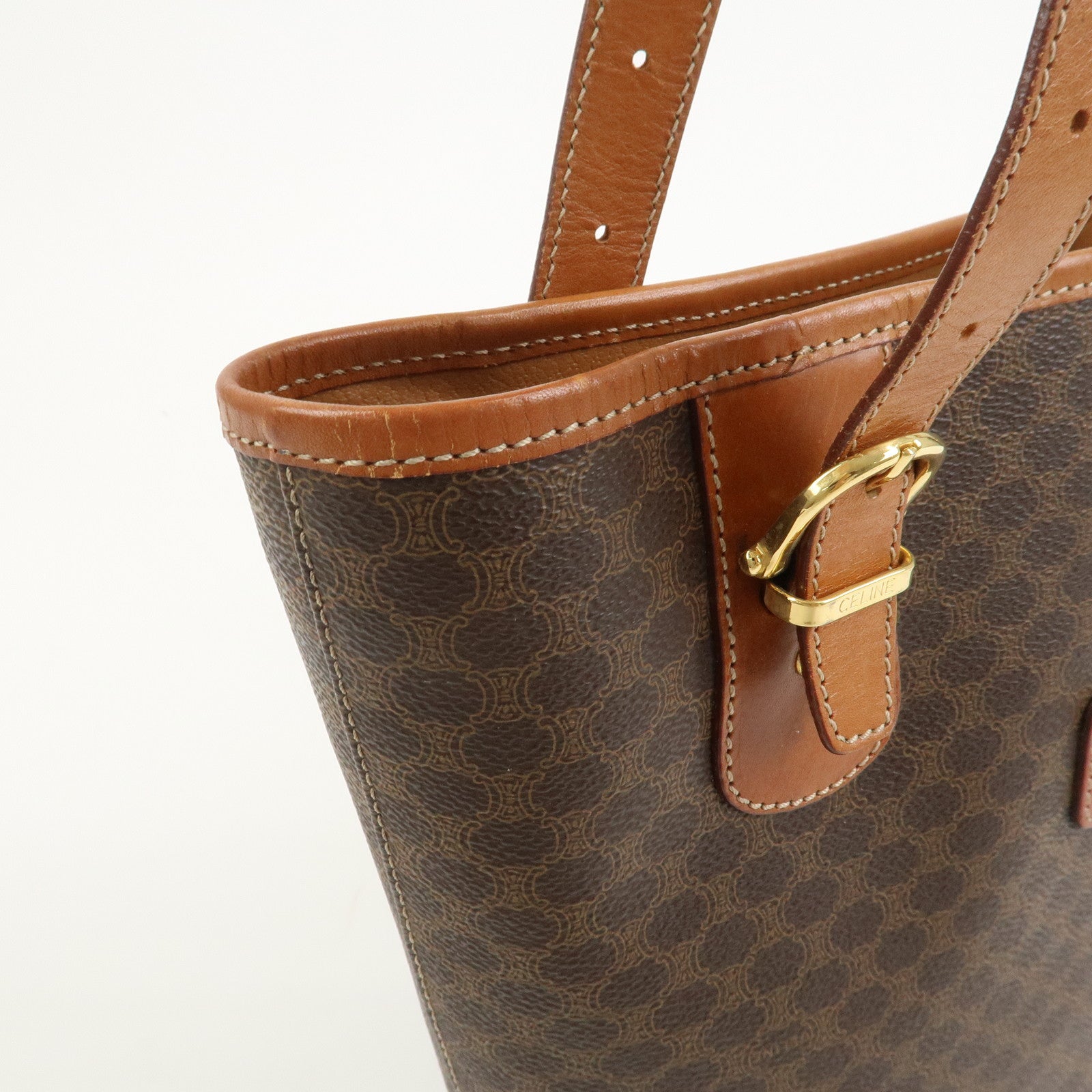 CELINE Macadam PVC Leather Tote Bag Shoulder Bag Hand Bag Brown